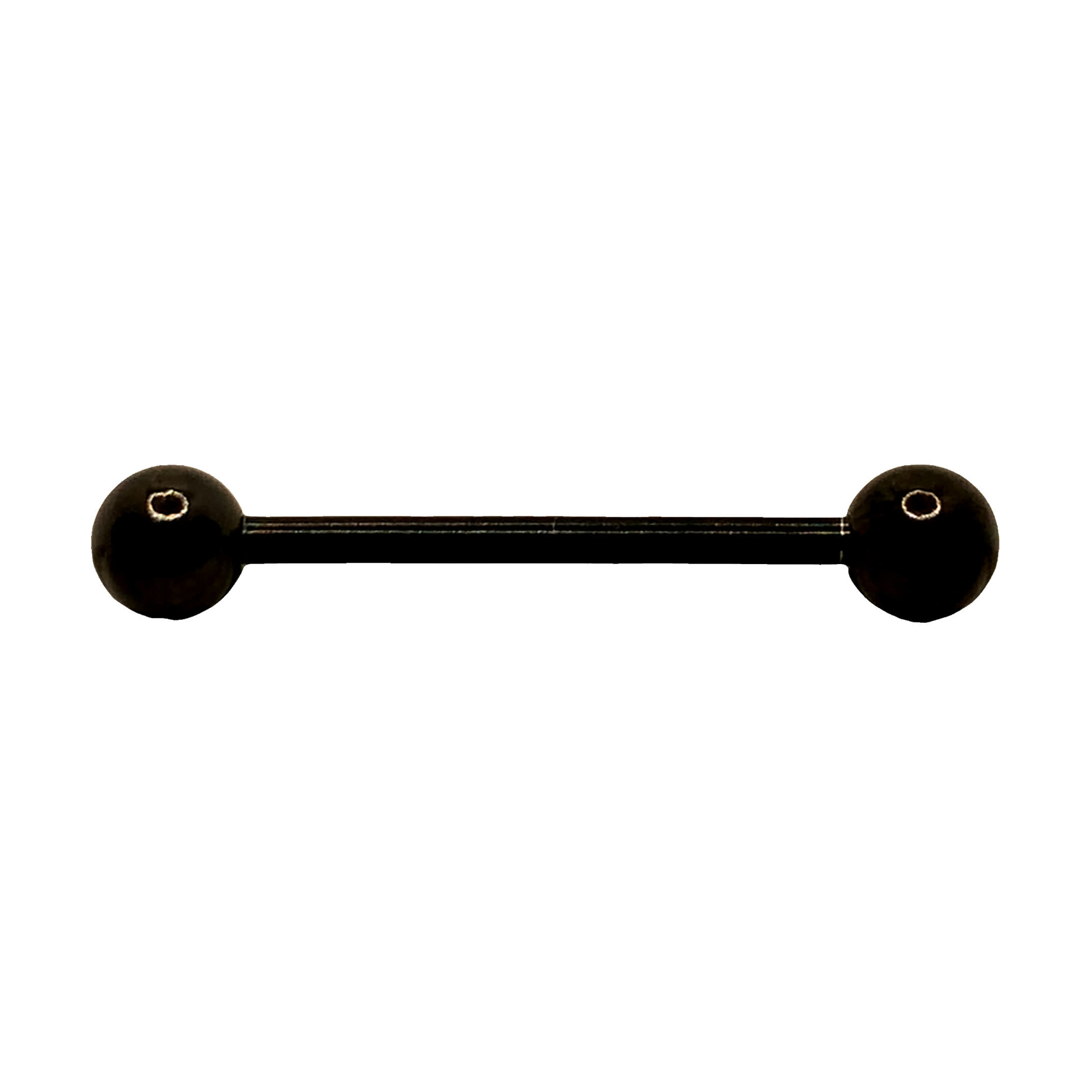 Czarny industrial barbell o wysokim połysku z kulkowymi końcówkami
