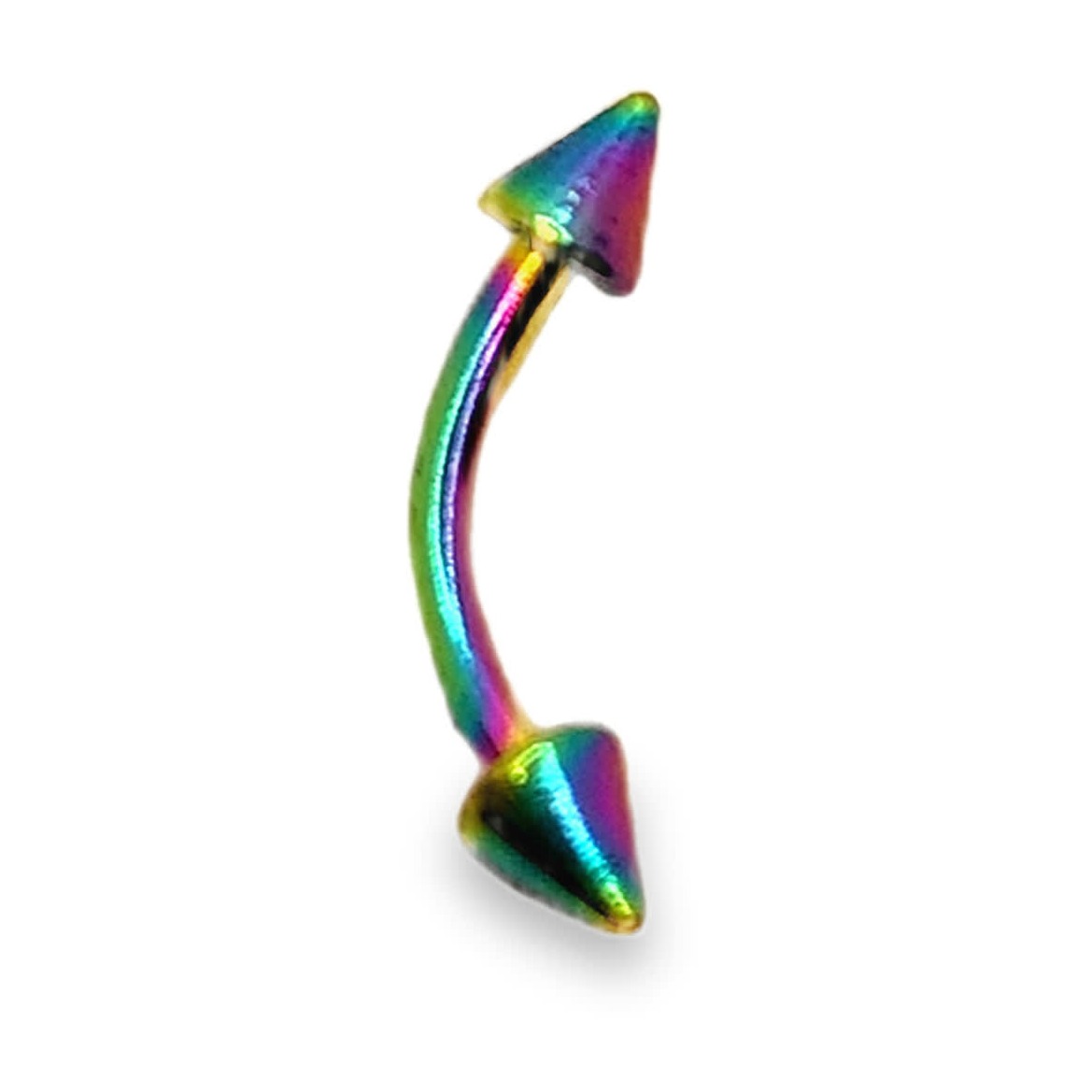 Opalizujący tęczowy curved spike barbell do piercingu