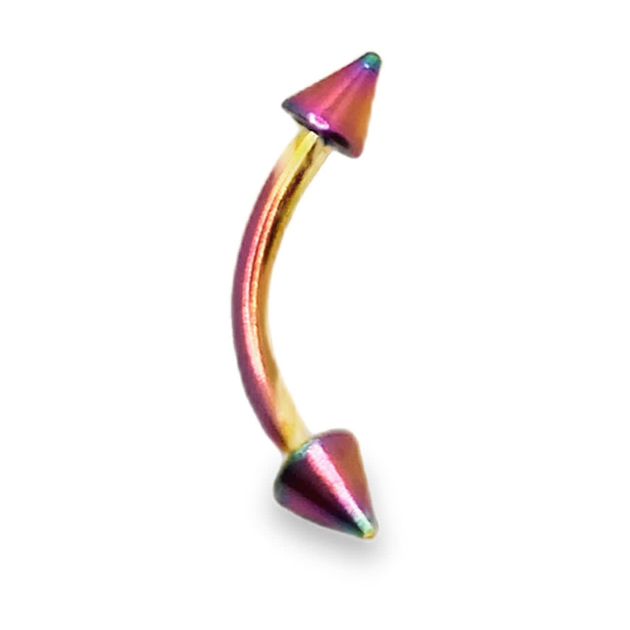 Tytanowy curved spike barbell anodowany tęczowo