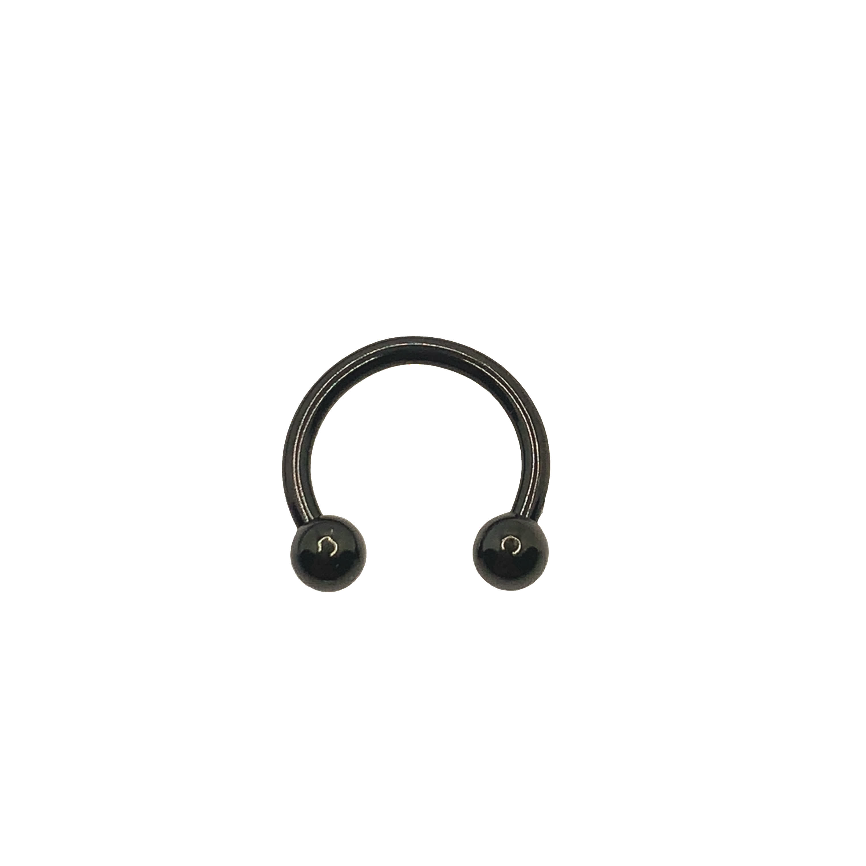 Black PVD Horseshoe Barbell with Round Obsidian Beads