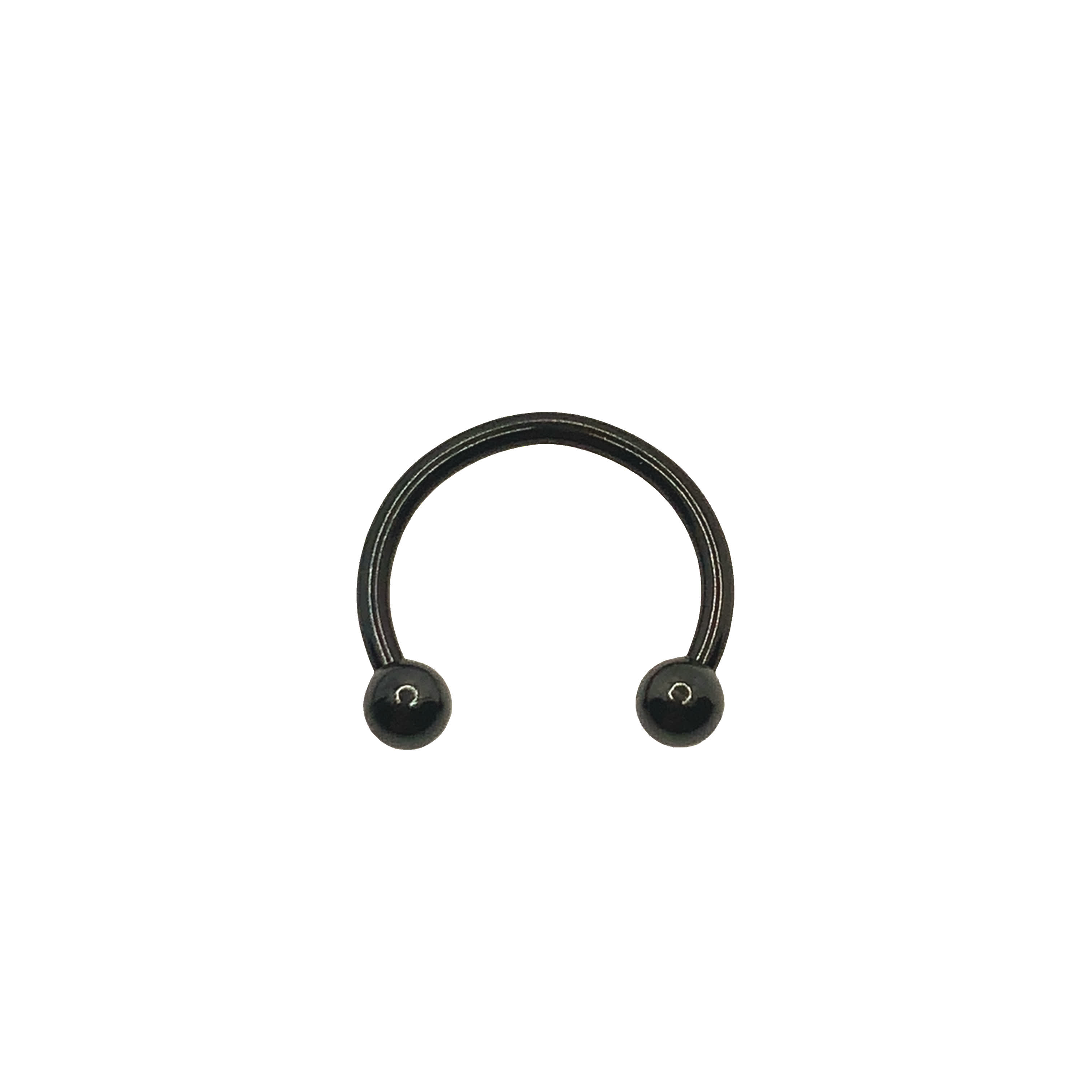 Black PVD Coated Circular Barbell Horseshoe Ring with Spherical Ends