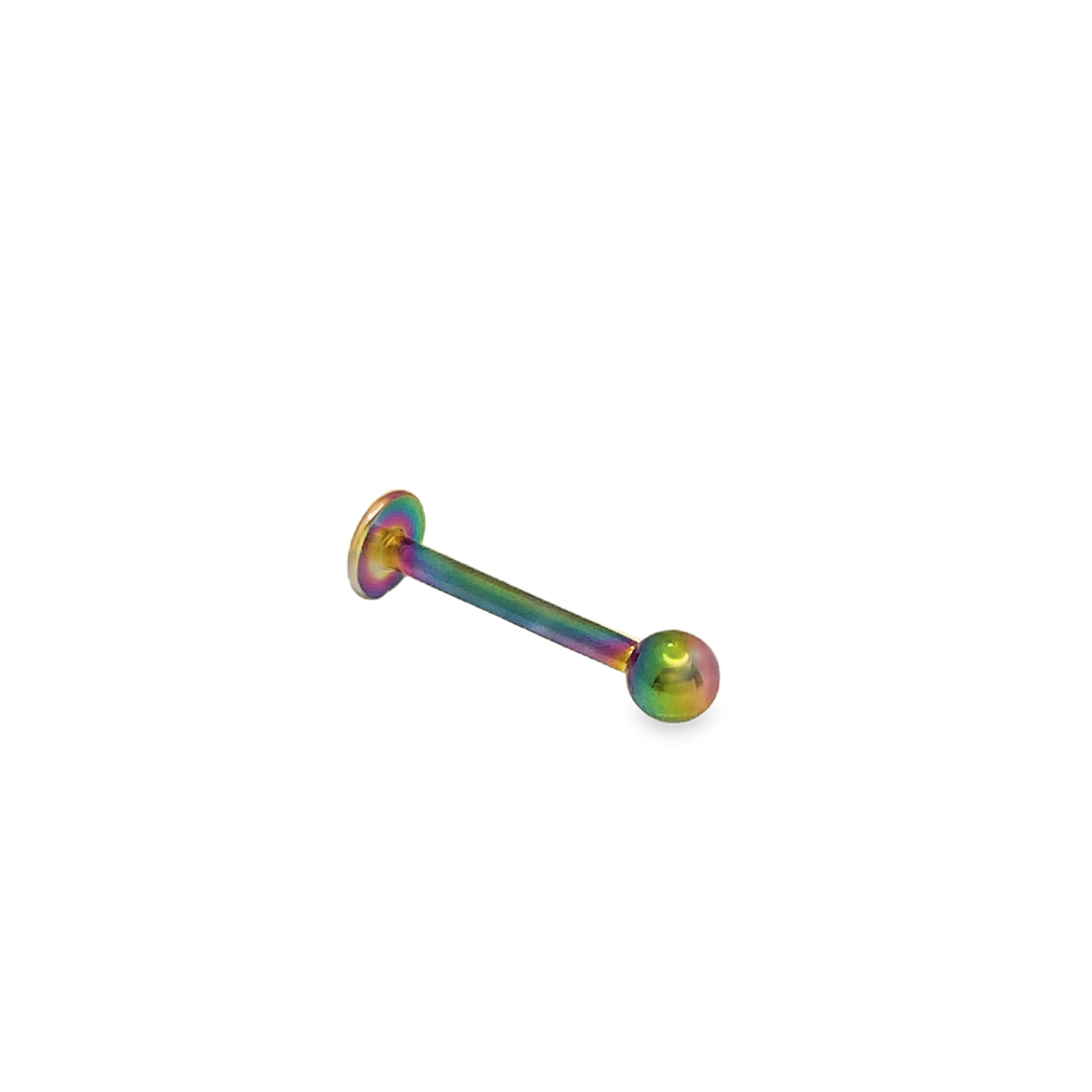 Rainbow Anodized Titanium Flat-Back Labret Stud