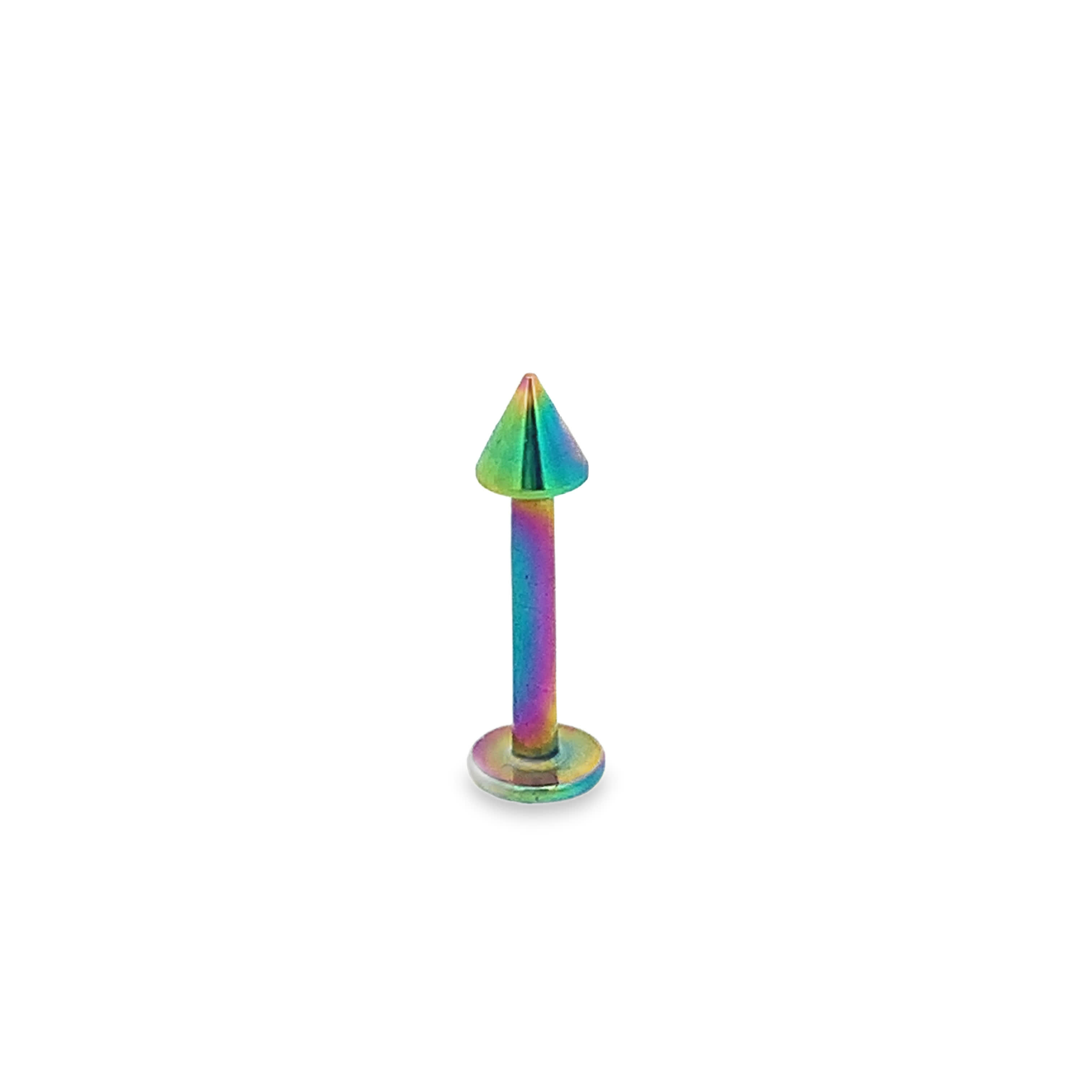 Rainbow Anodized Flat-Back Labret Stud with Spike Top