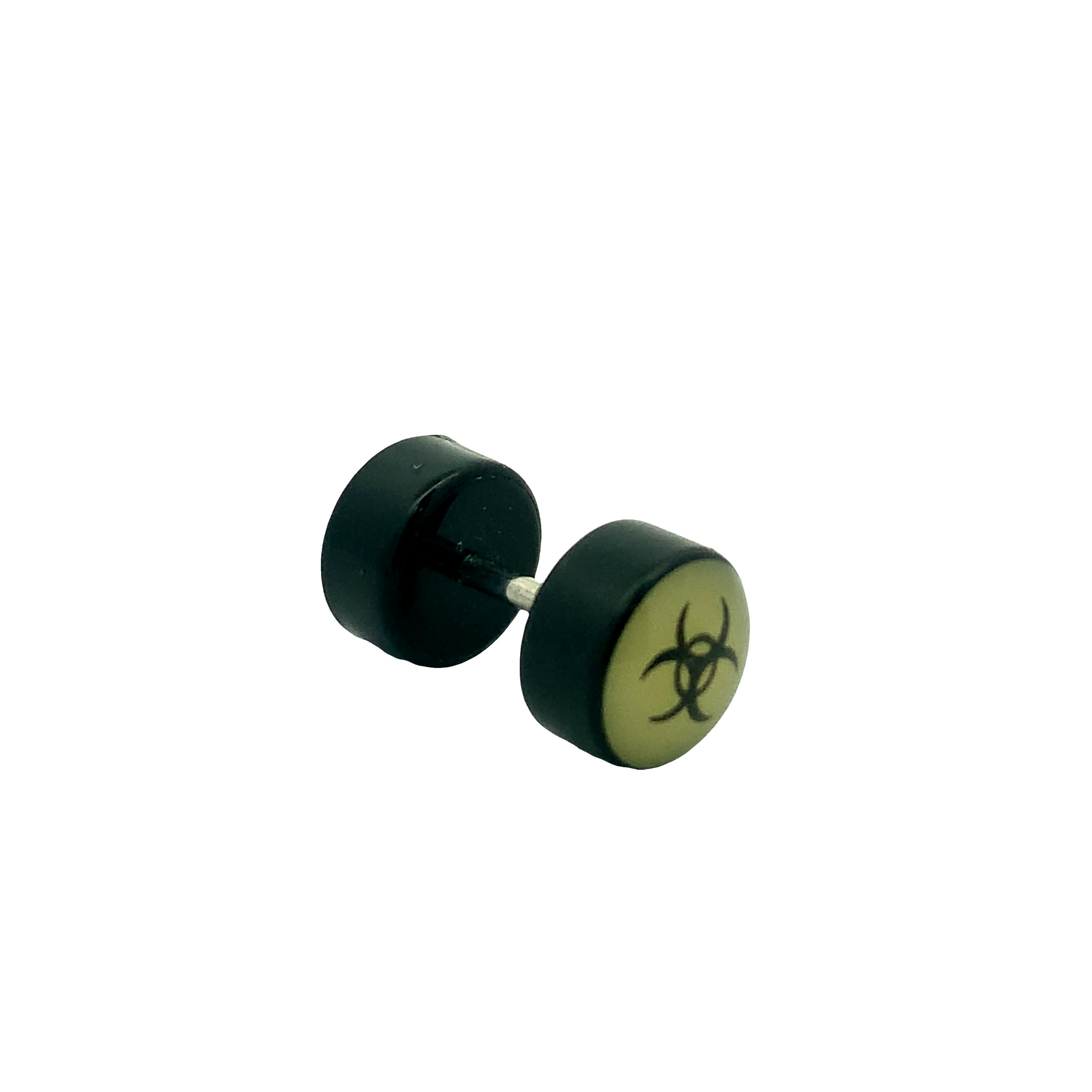 Modern Biohazard Symbol Round Barbell Stud Earring
