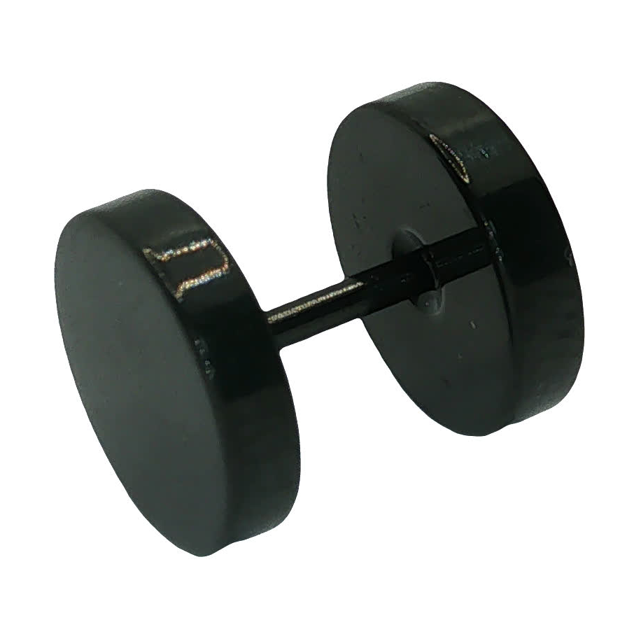 Czarny kolczyk-sztyft typu plug (imitacja) — bez metalu