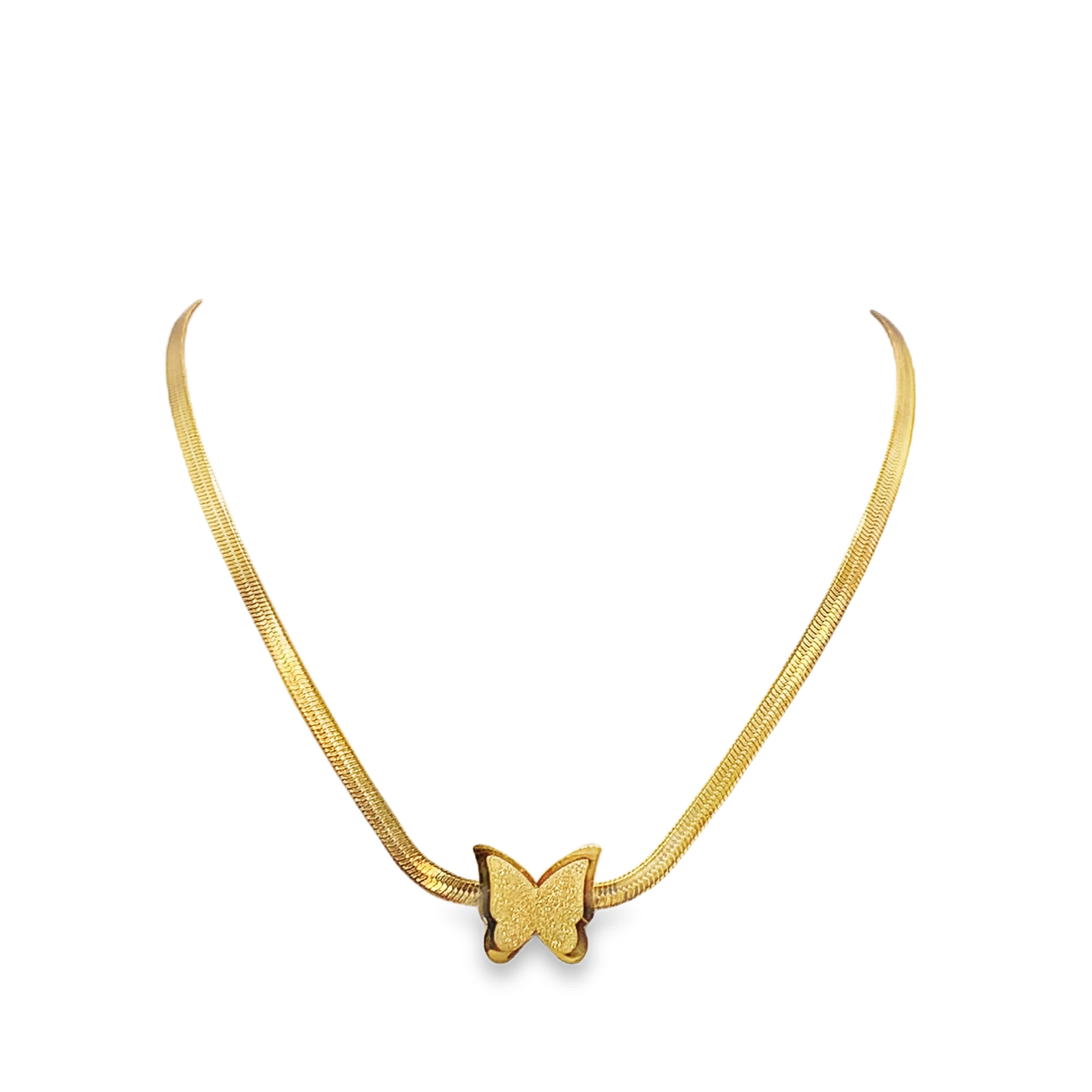 Złocony naszyjnik z łańcuszkiem i wisiorkiem w kształcie motyla