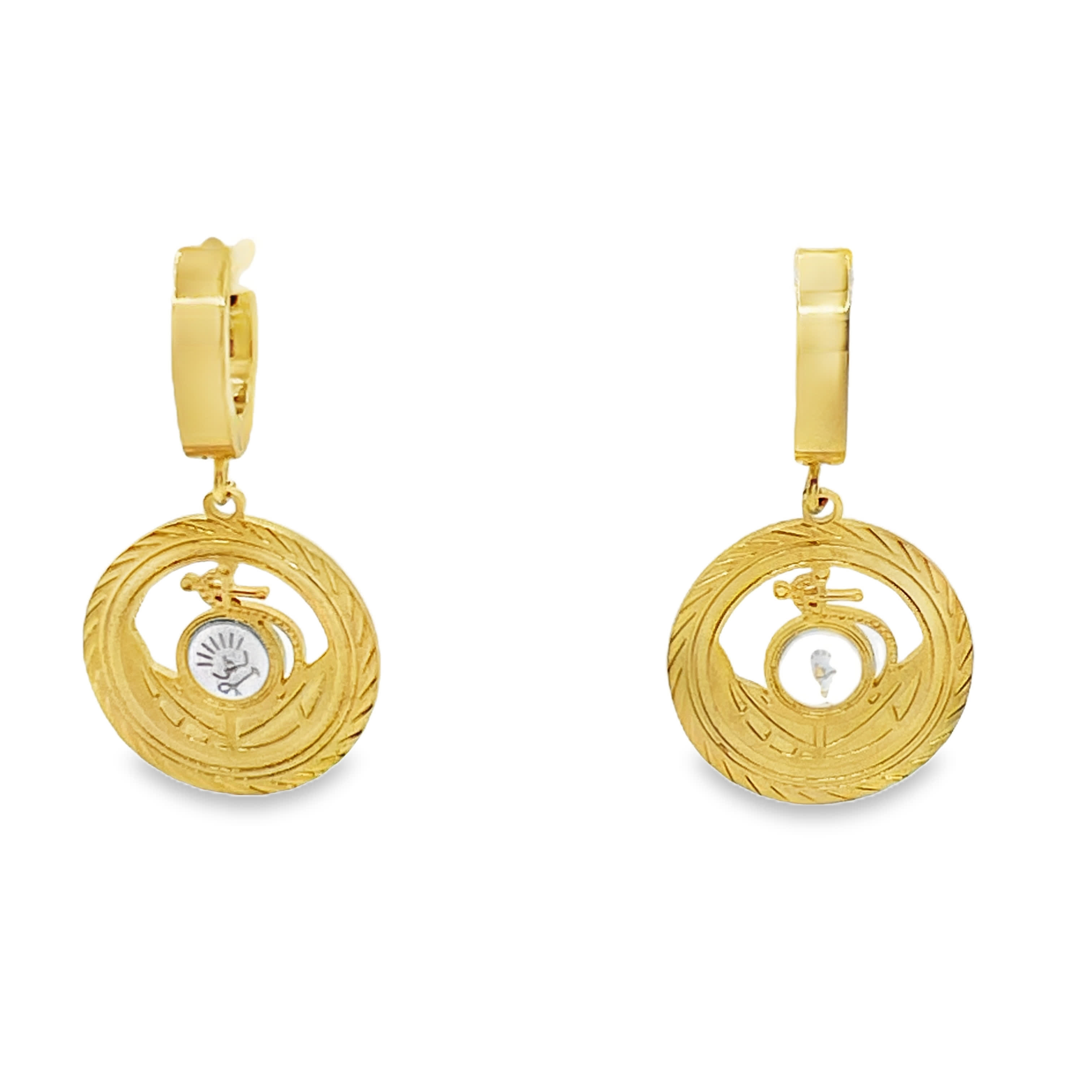 Kolczyki wiszące ze złoconej stali w kształcie koła