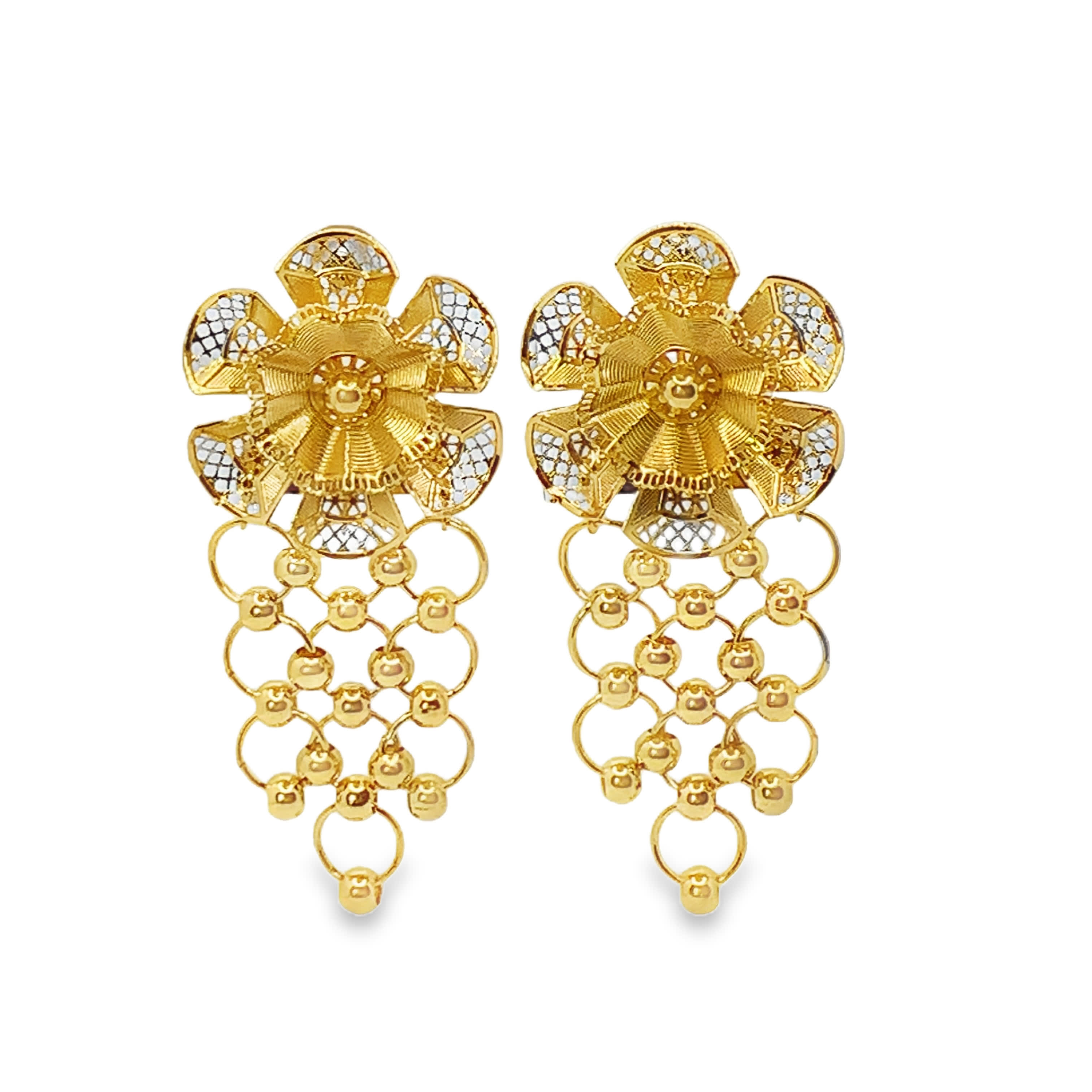 Złocone wiszące kolczyki z kwiatowym wzorem