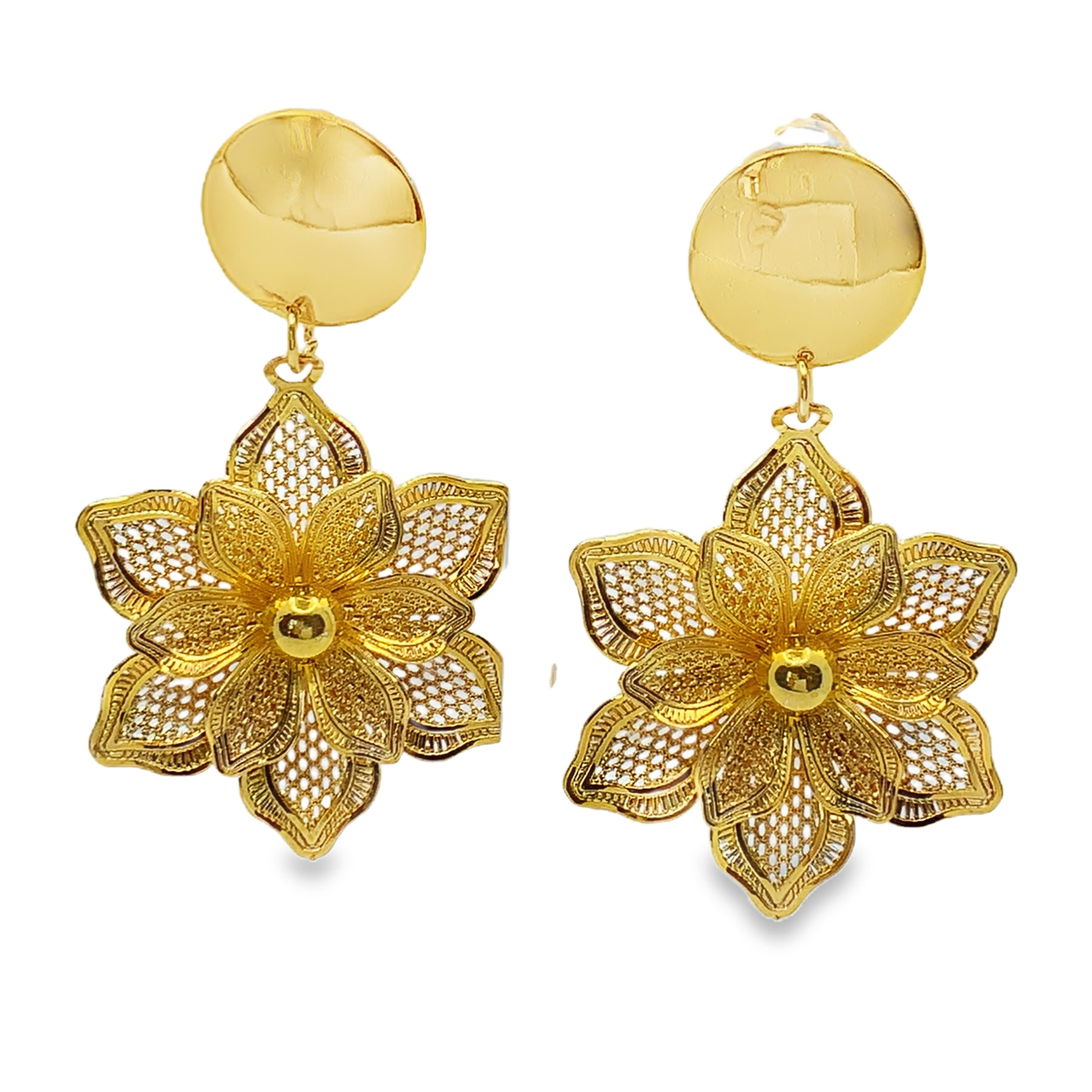 Kolczyki wiszące ze złoconej stali z kwiatowym wzorem