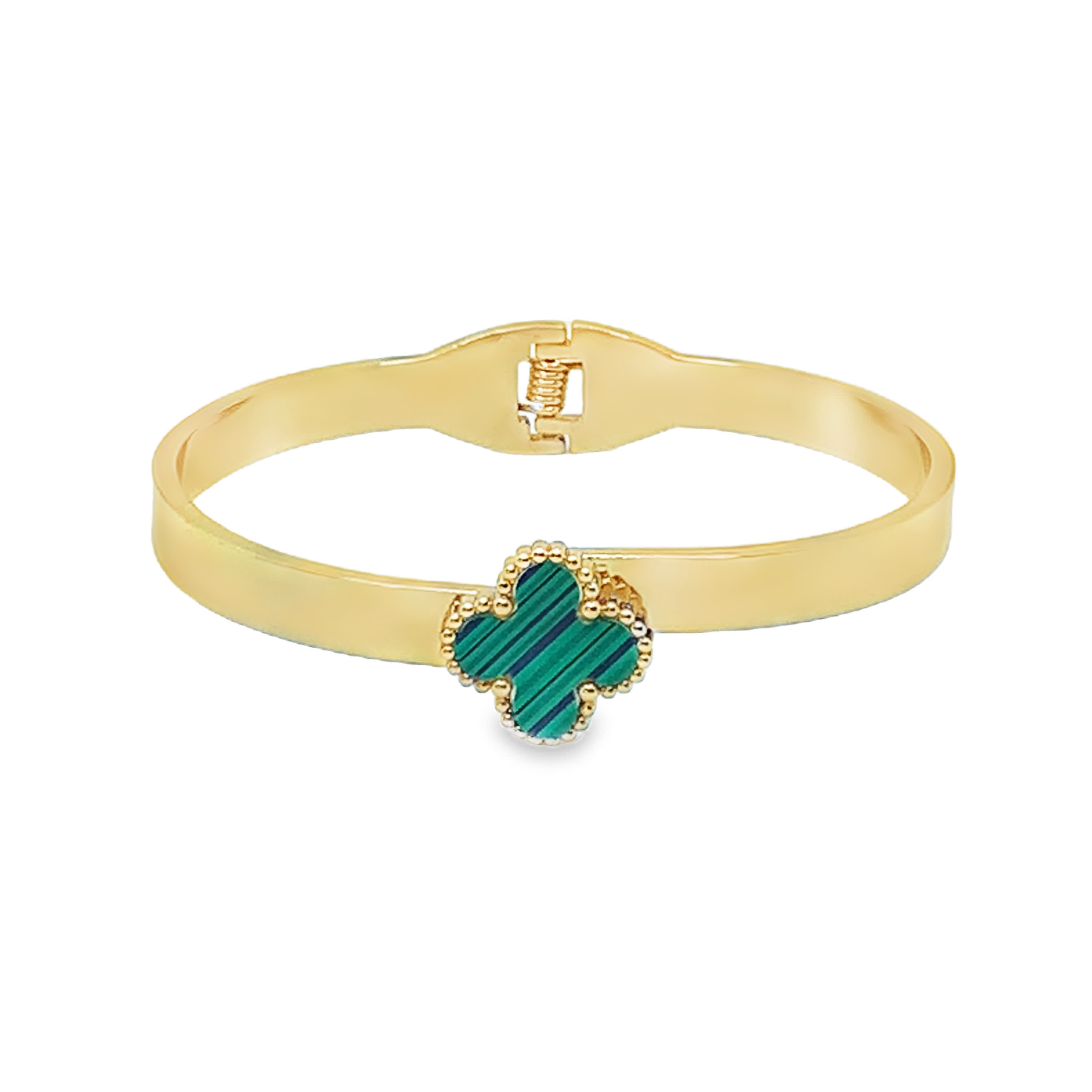 Bransoletka ze złoconej stali z centralną częścią z malachitu kaboszonowego