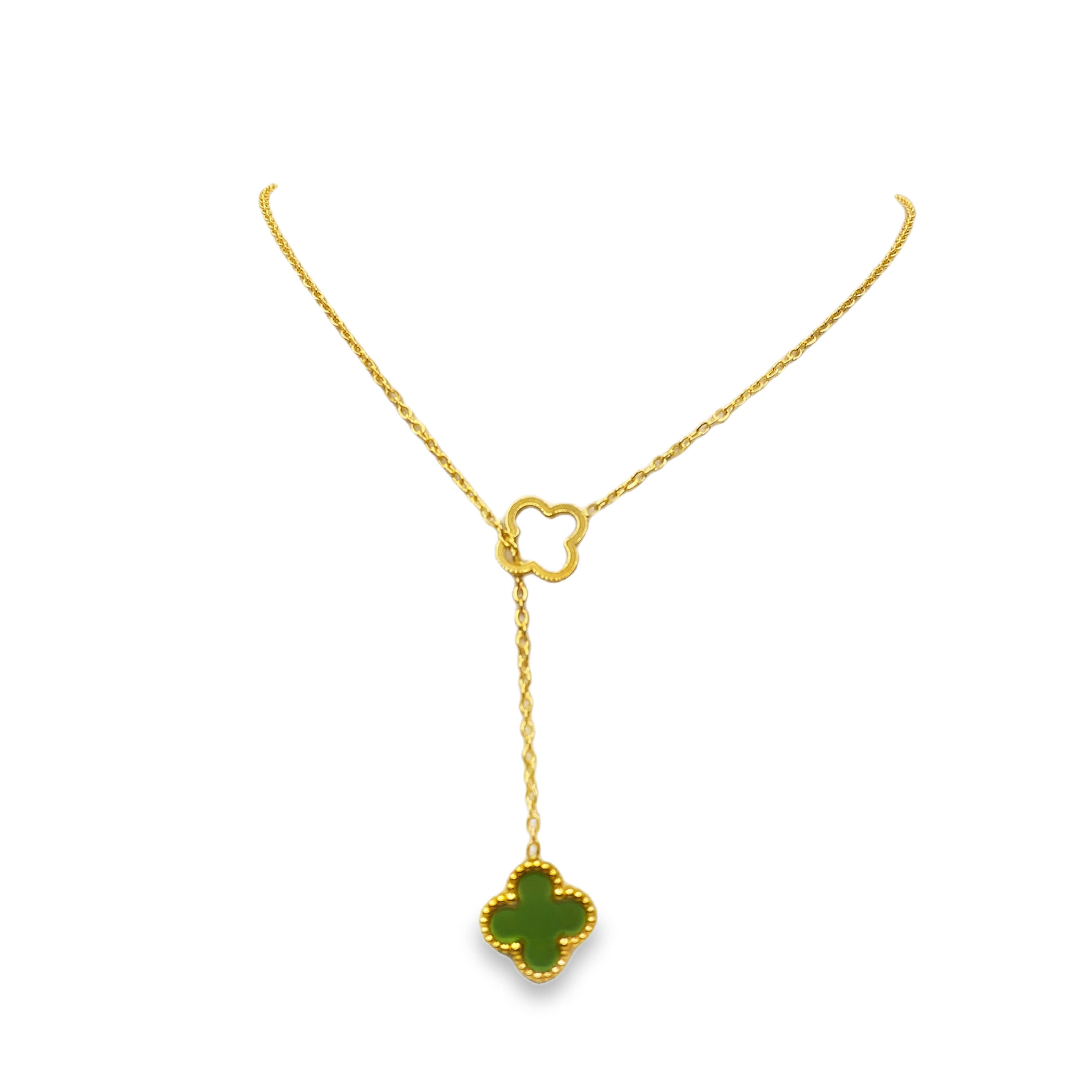 Naszyjnik ze złoconej stali z okrągłym kaboszonem z jadeitu