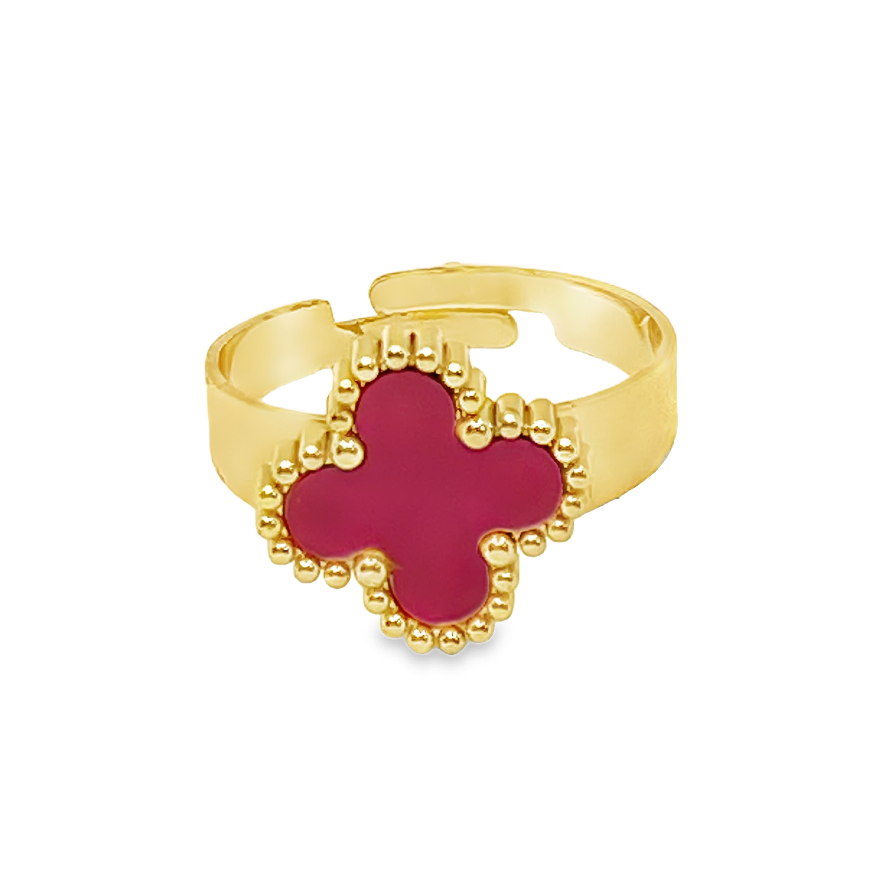 Złocony pierścionek koktajlowy z okrągłym koralem kaboszonowym