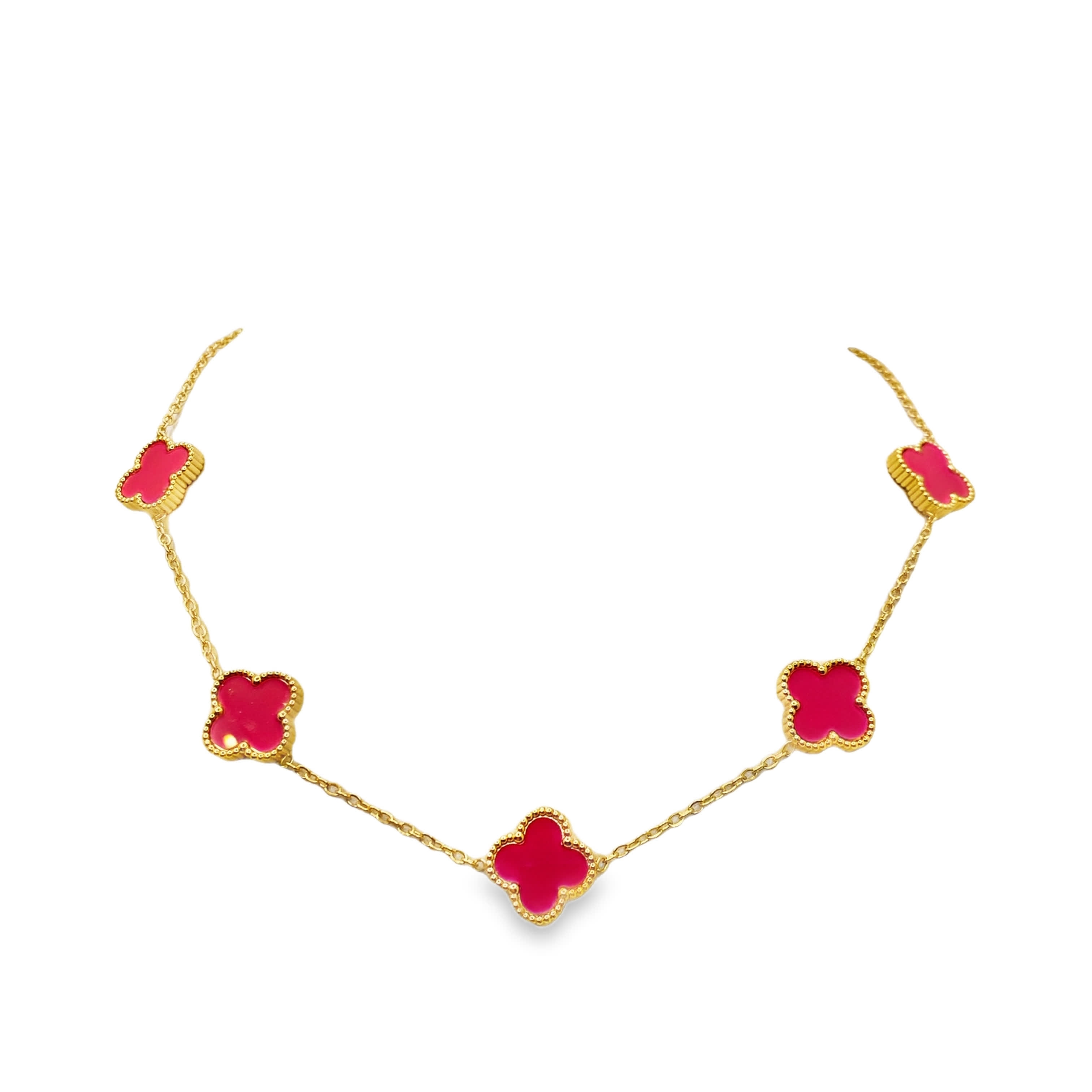 Naszyjnik ze złoconej stali z czerwonymi koralami