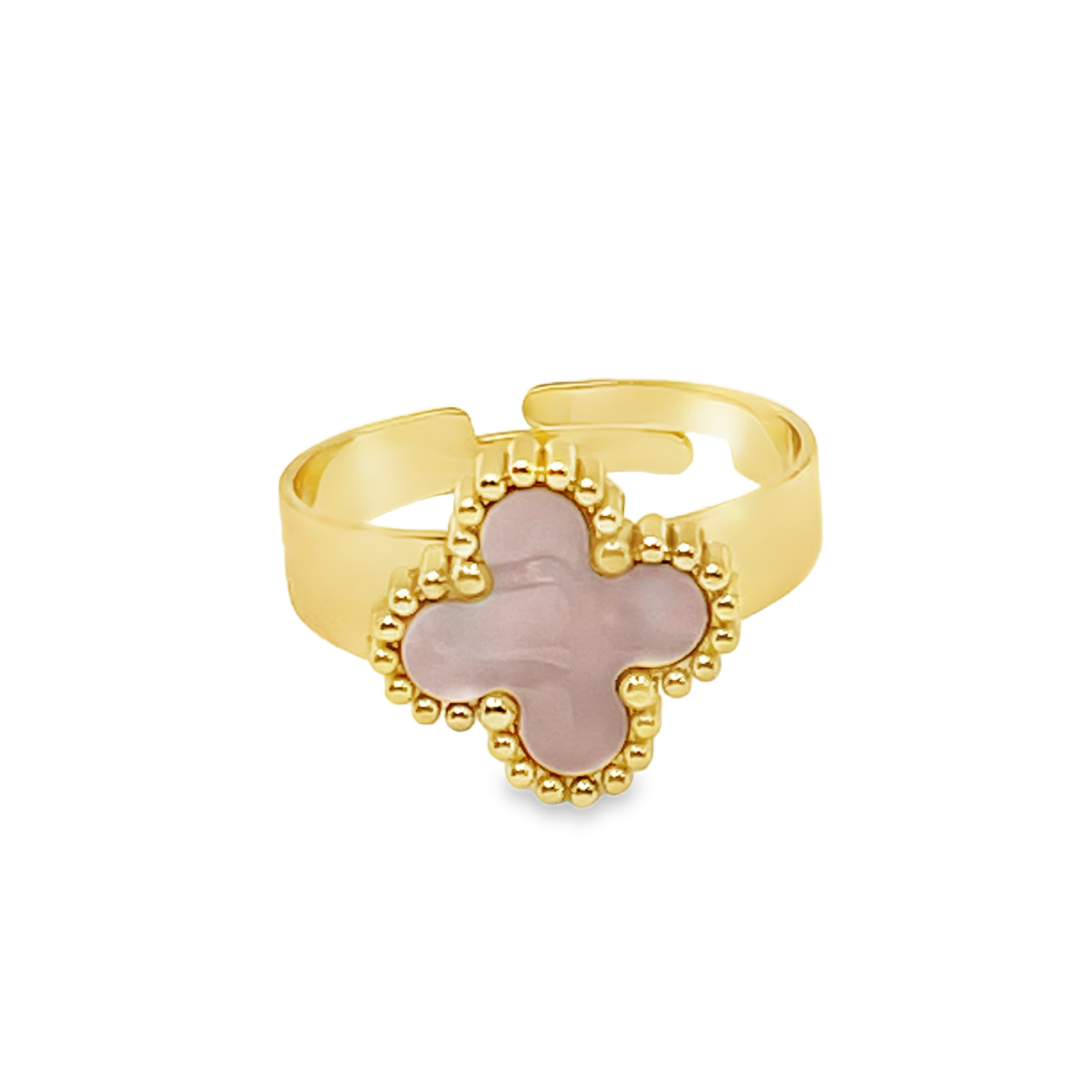 Pierścionek koktajlowy ze złoconej stali z okrągłym kwarcem kaboszonowym