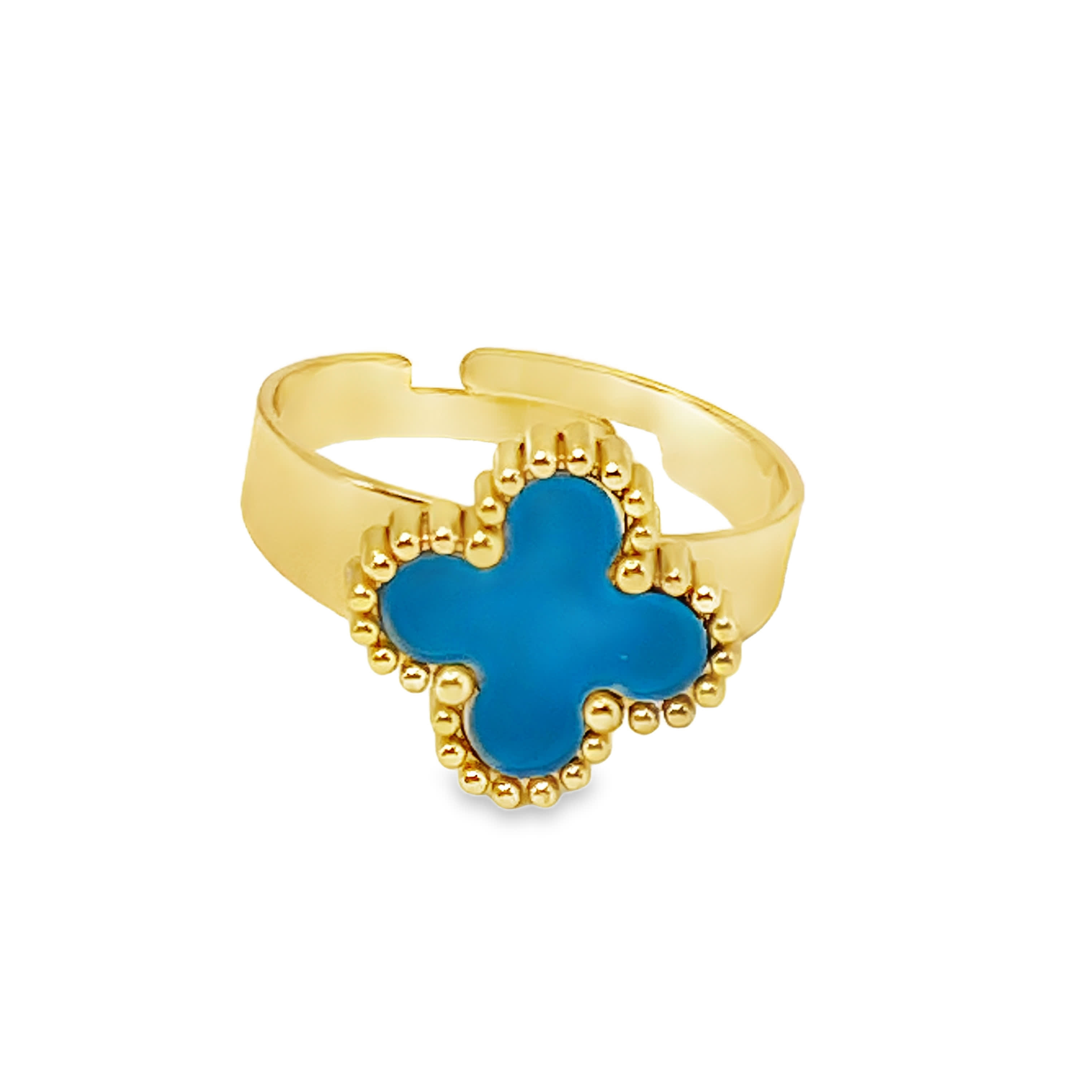 Złocony pierścionek koktajlowy z okrągłym turkusowym kaboszonem