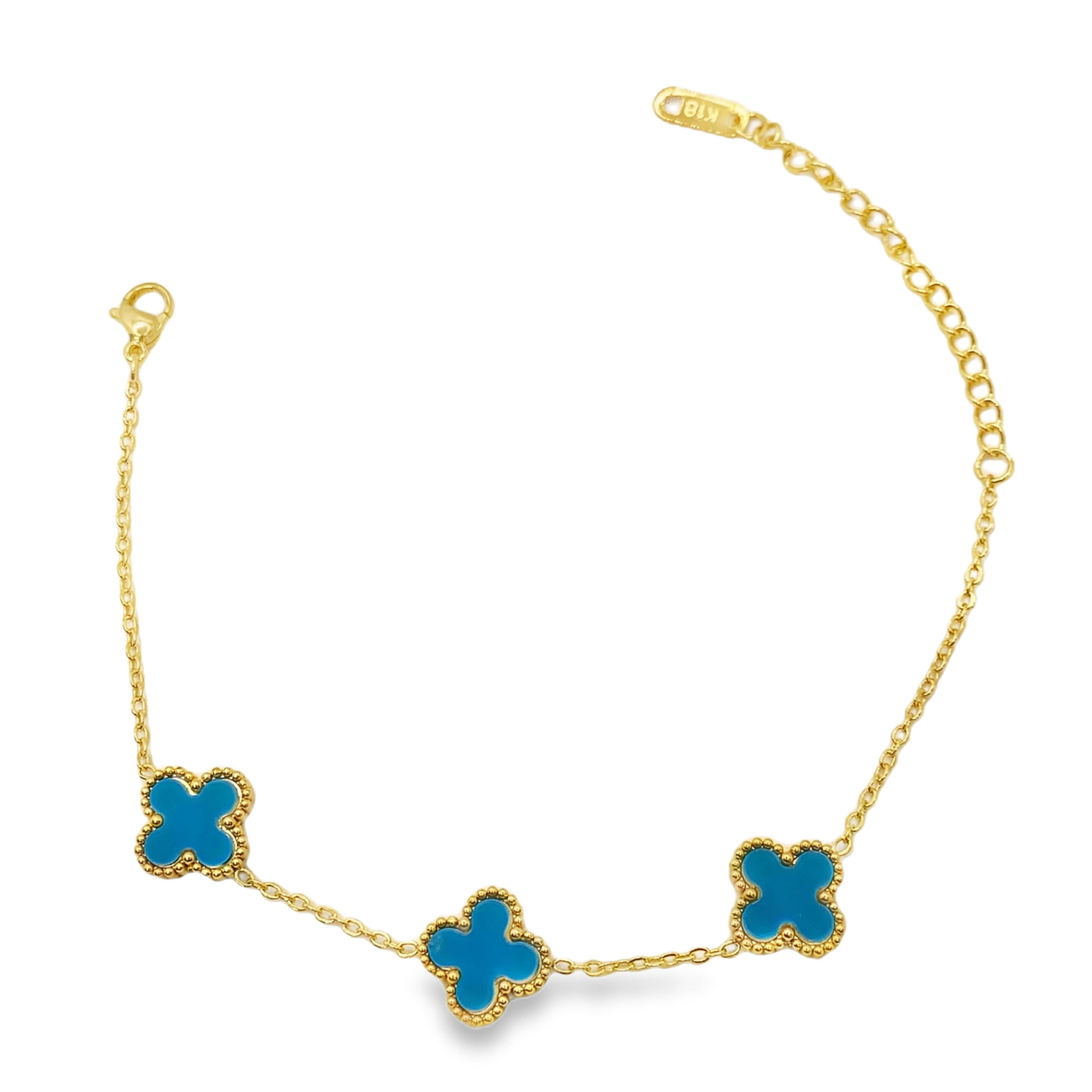 Bransoletka ze złoconej stali z łańcuszkiem i akcentami z turkusu koniczynowego