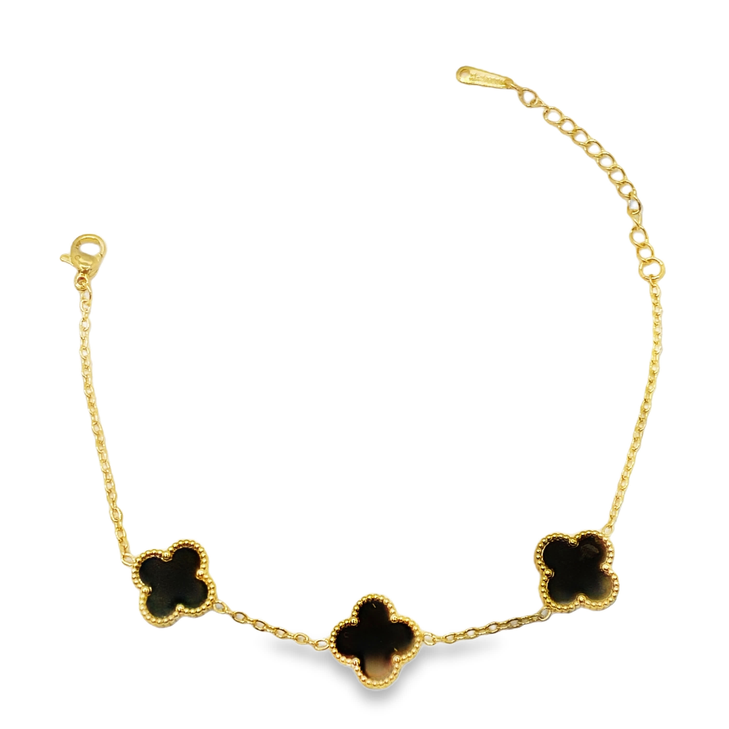 Bransoletka ze złoconej stali z łańcuszkiem i akcentami onyksu