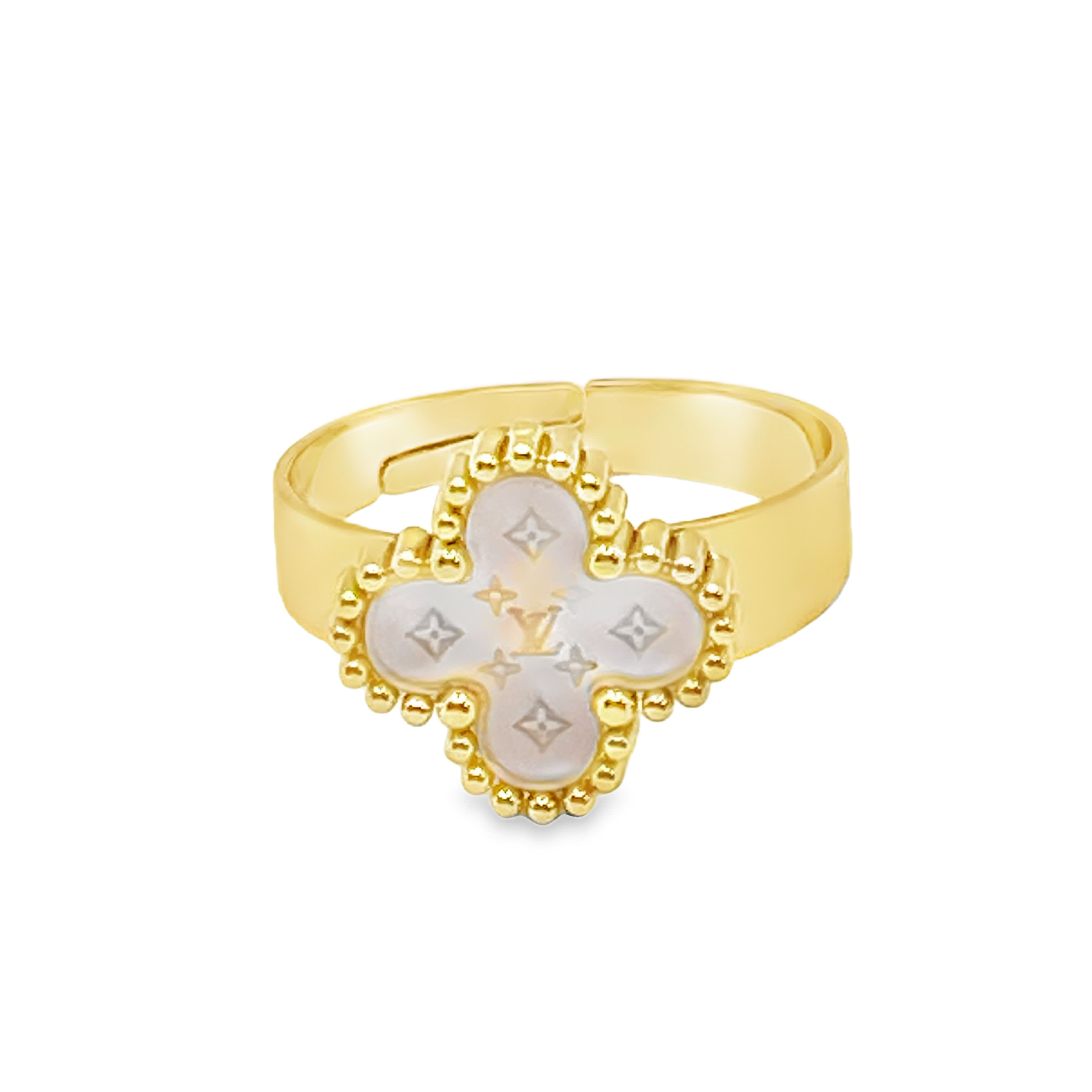 Pierścionek koktajlowy ze złoconej stali z kwarcem kaboszonowym