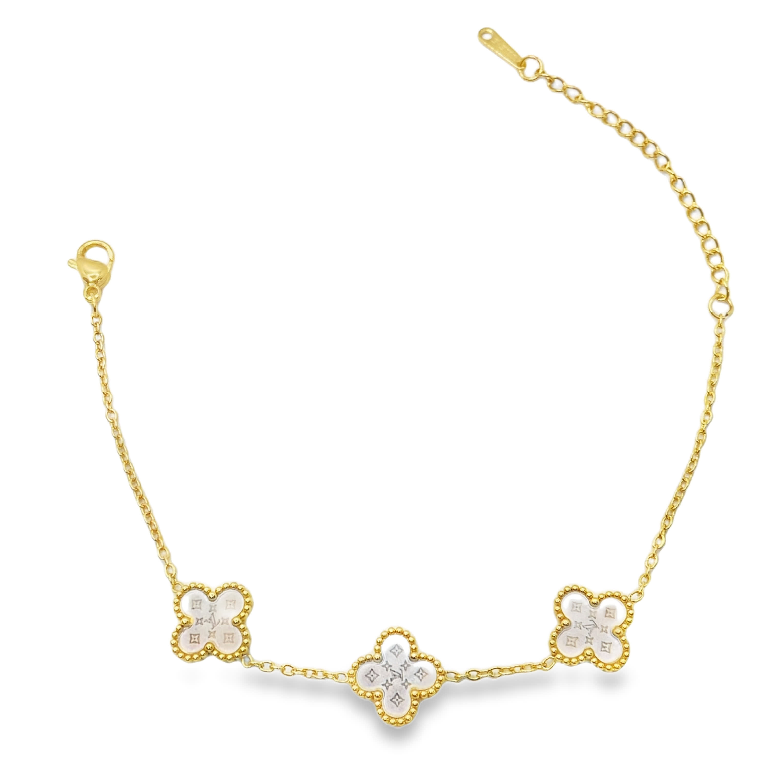 Bransoletka ze złoconej stali z okrągłymi perłowymi akcentami w kształcie kaboszonu