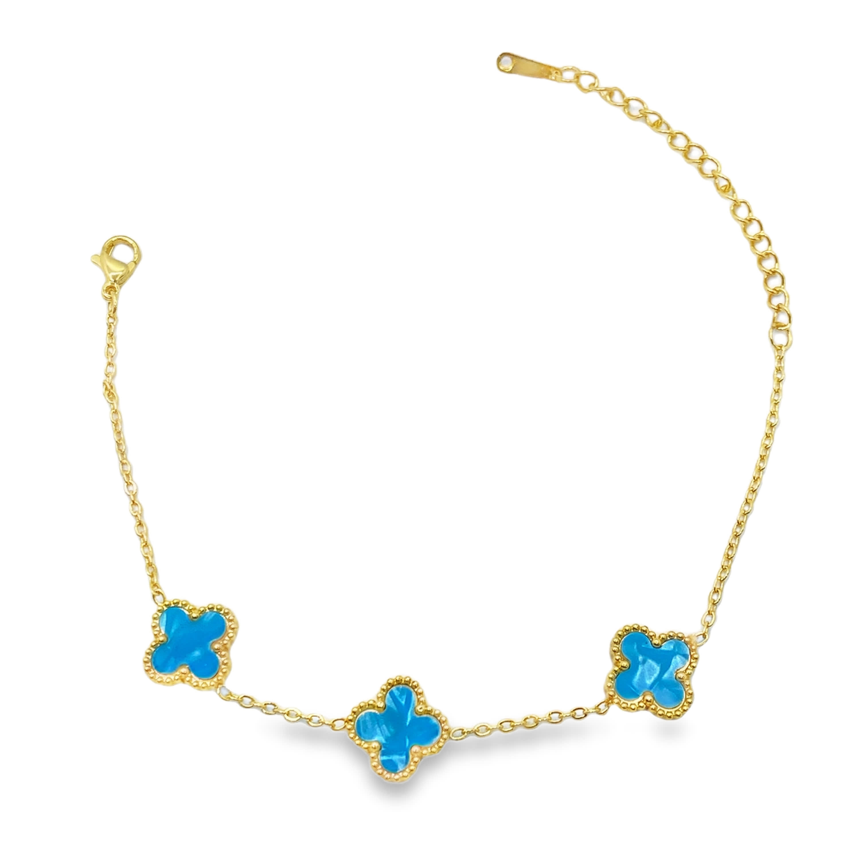 Bransoletka ze złoconej stali z łańcuszkiem i akcentami z turkusu koniczynowego