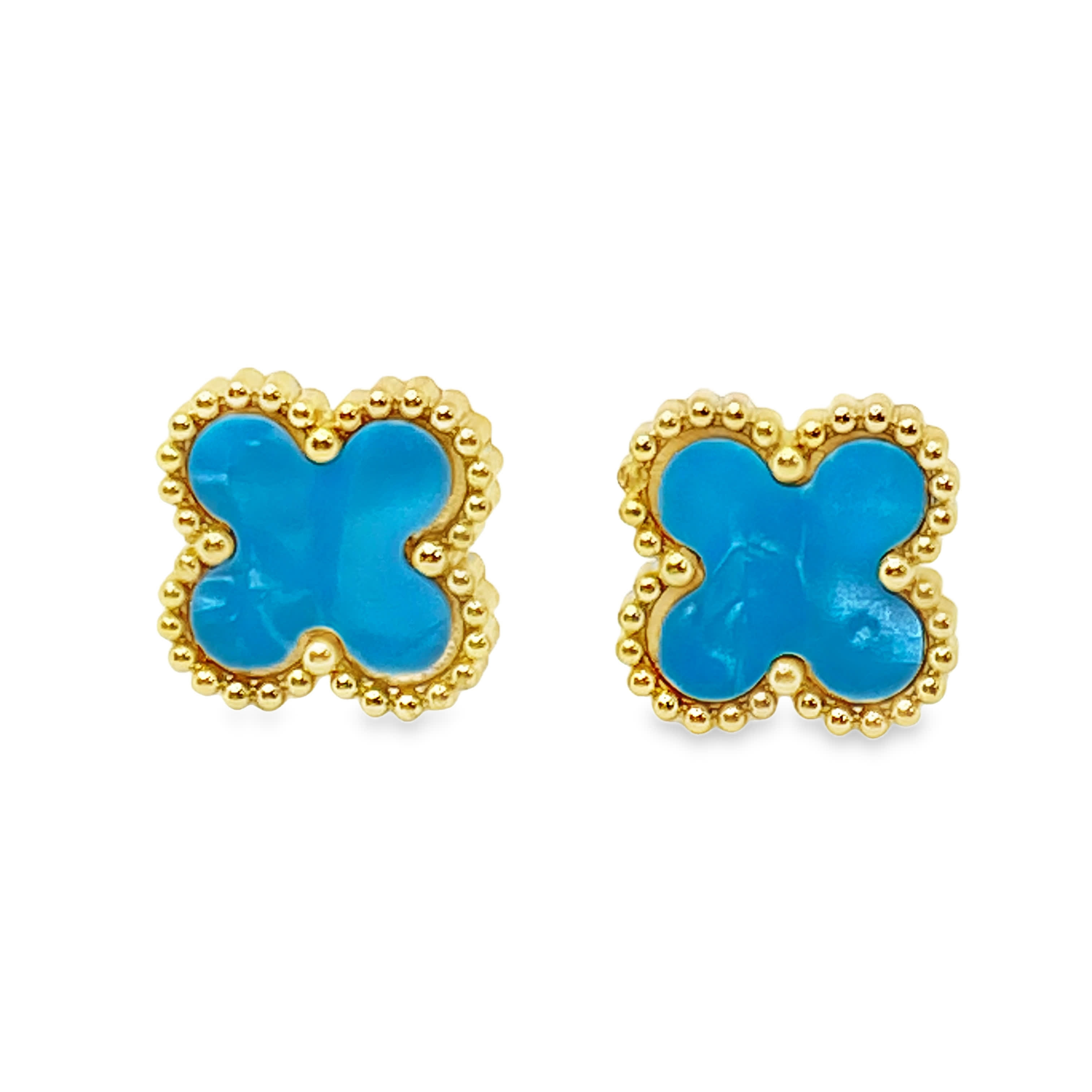 Kolczyki ze złoconej stali z turkusem kaboszonowym