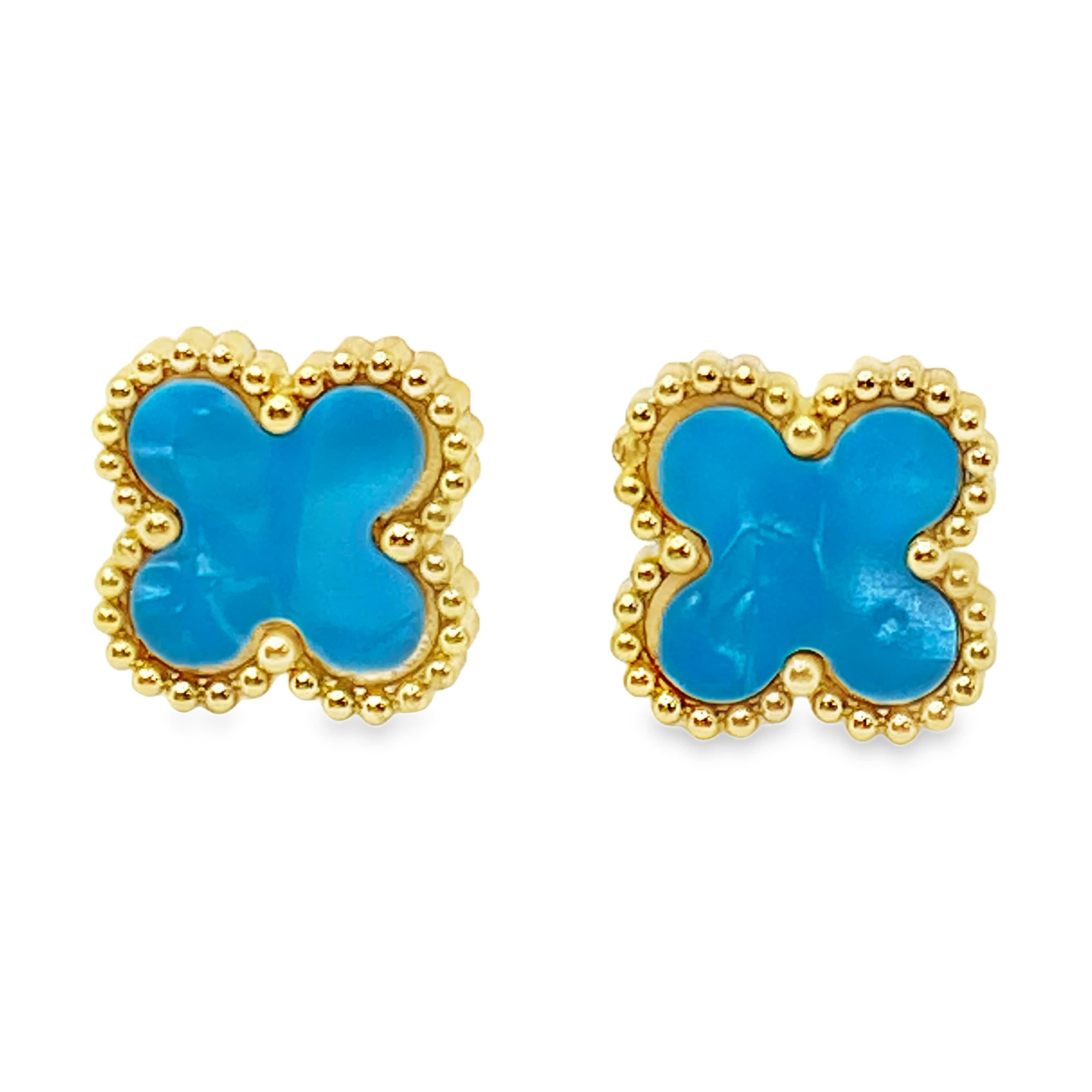 Kolczyki ze złoconej stali z turkusem kaboszonowym