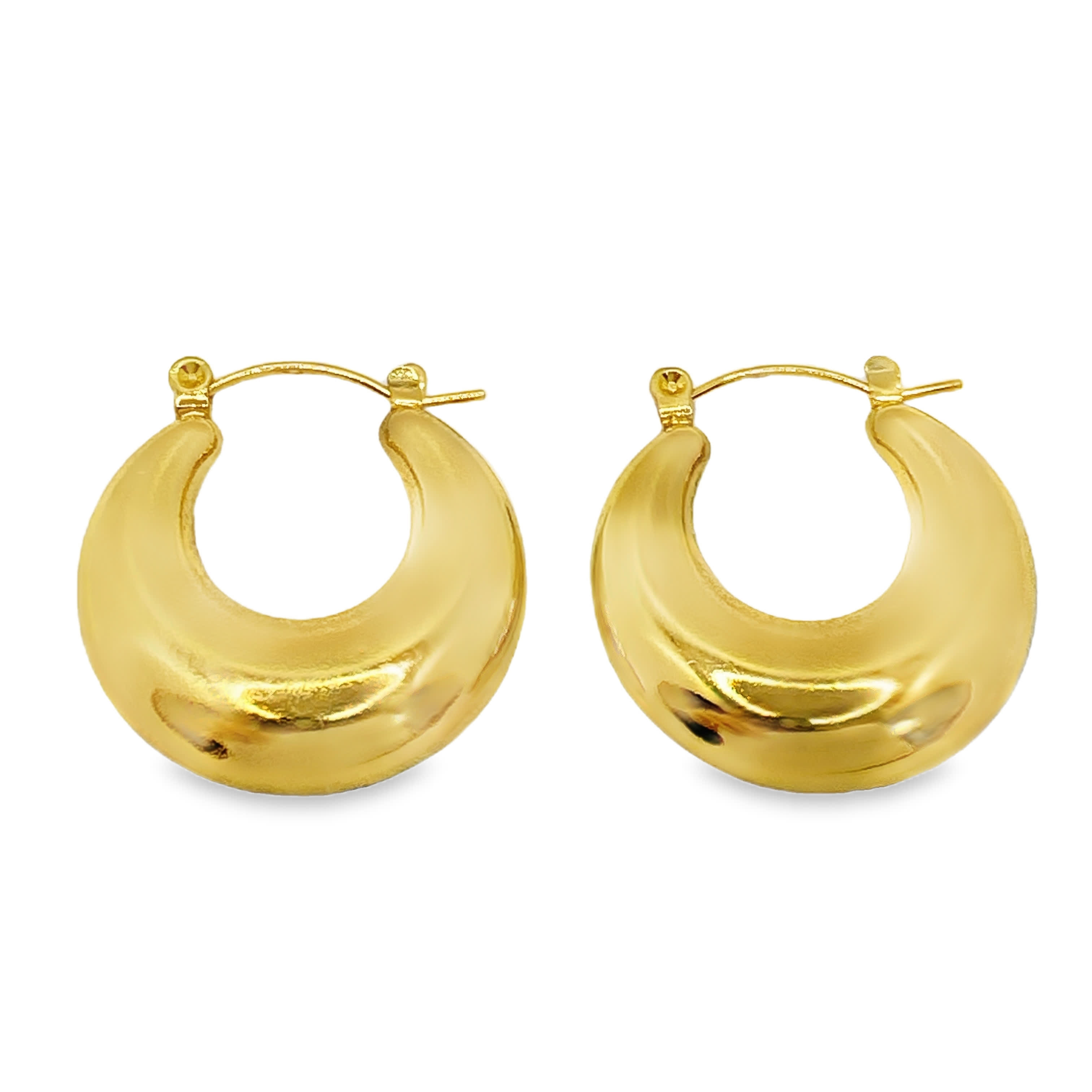 Złocone kolczyki-koła w kształcie półksiężyca z polerowanego złocona