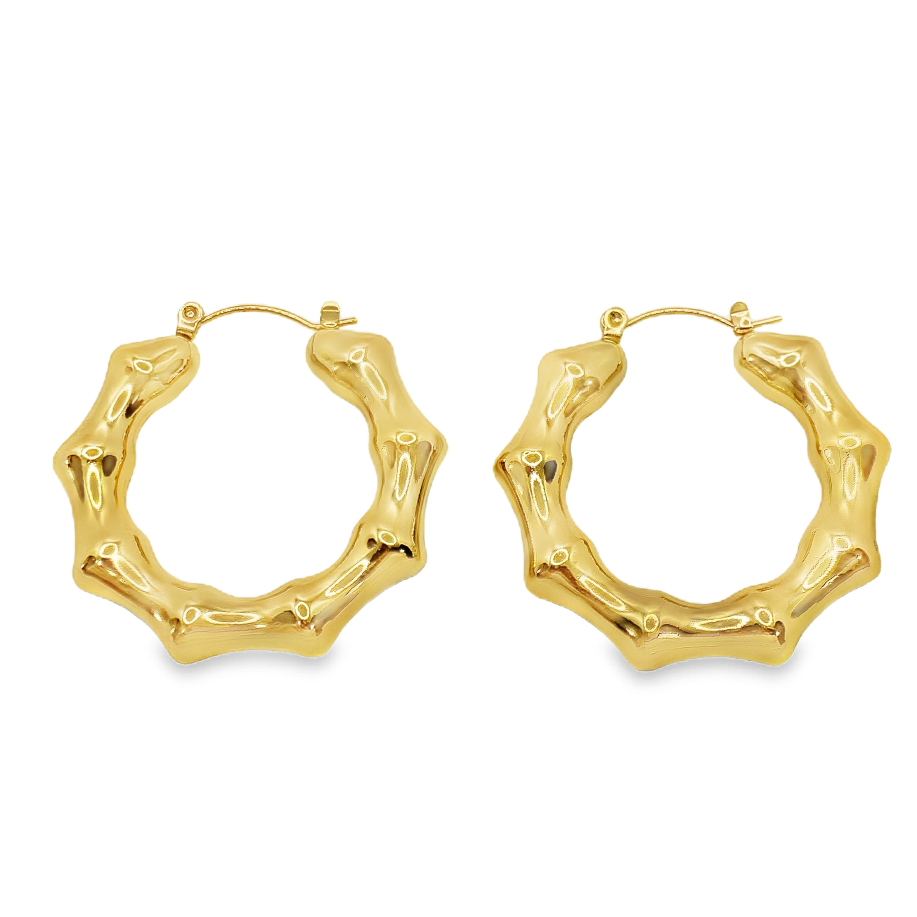 Kolczyki koła ze złoconej stali z motywem bambusa