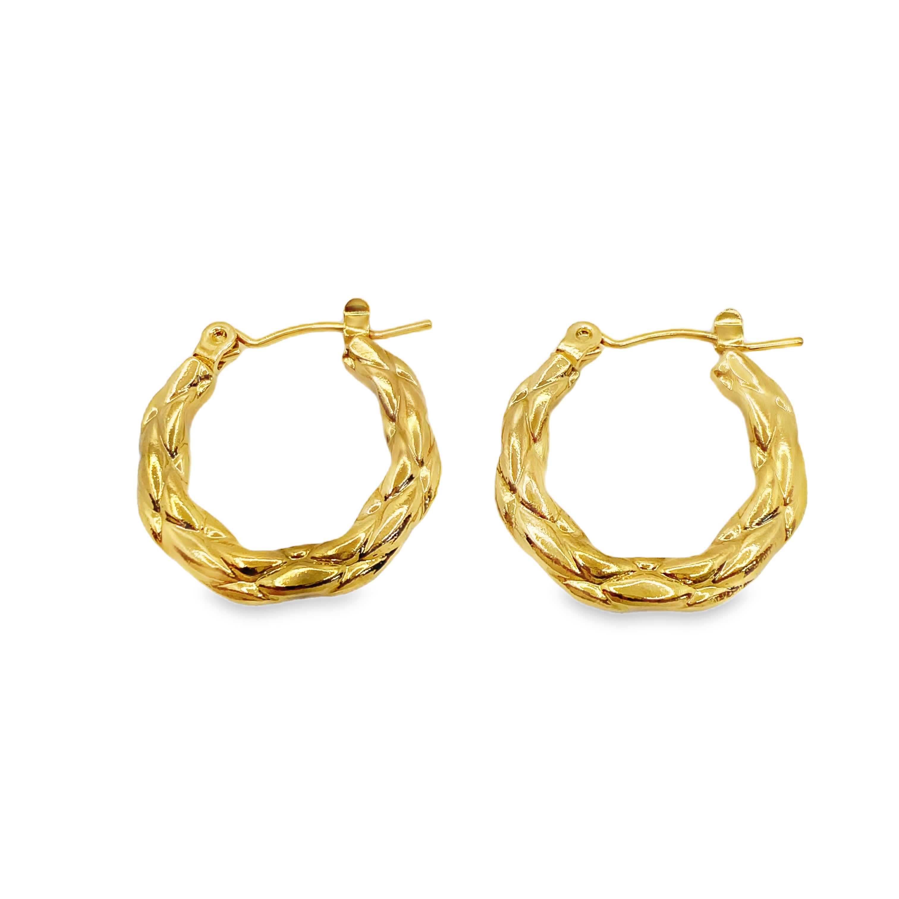 Kolczyki-koła ze złoconej stali z motywem skręconej liny