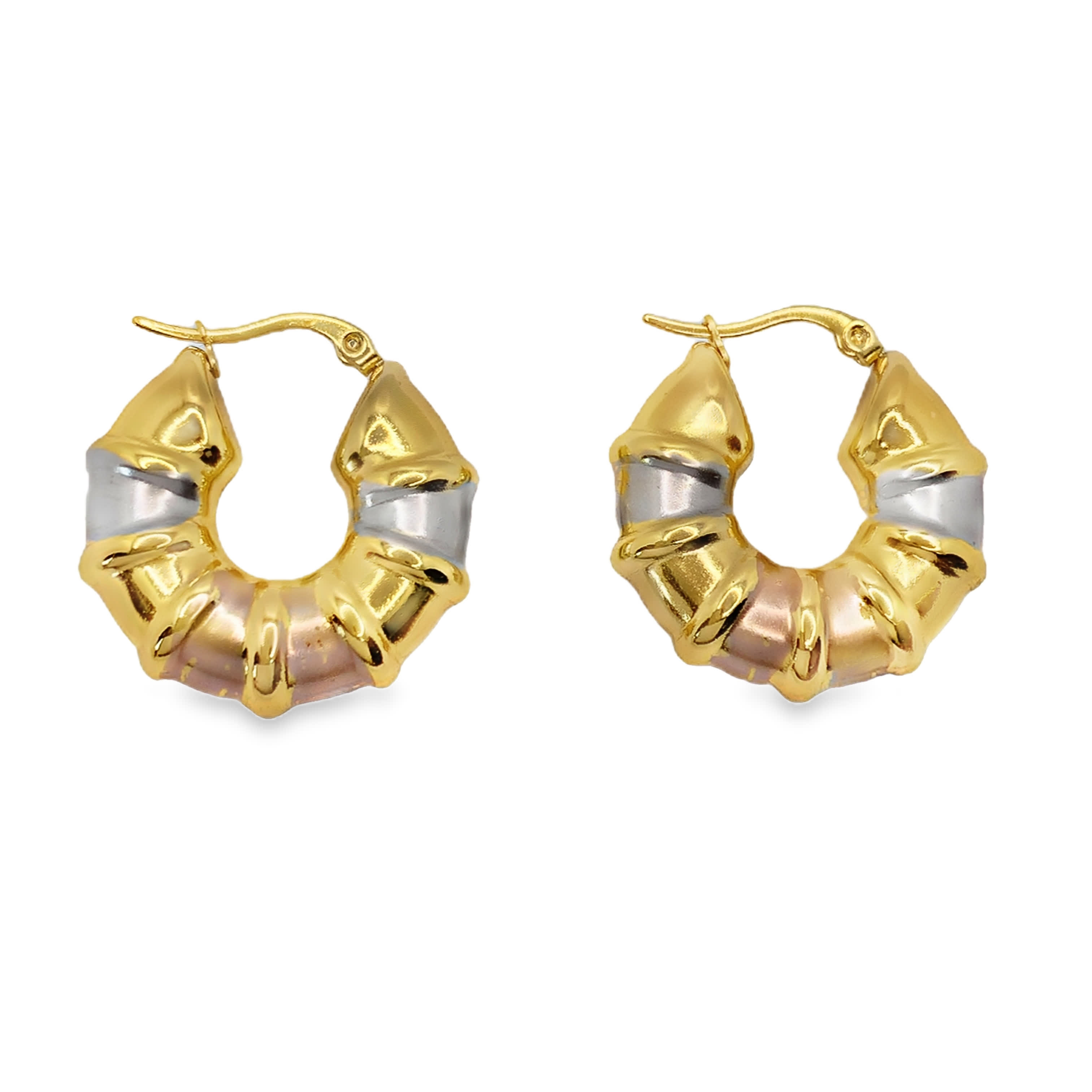 Kolczyki-koła ze złoconej stali w stylu bambusa