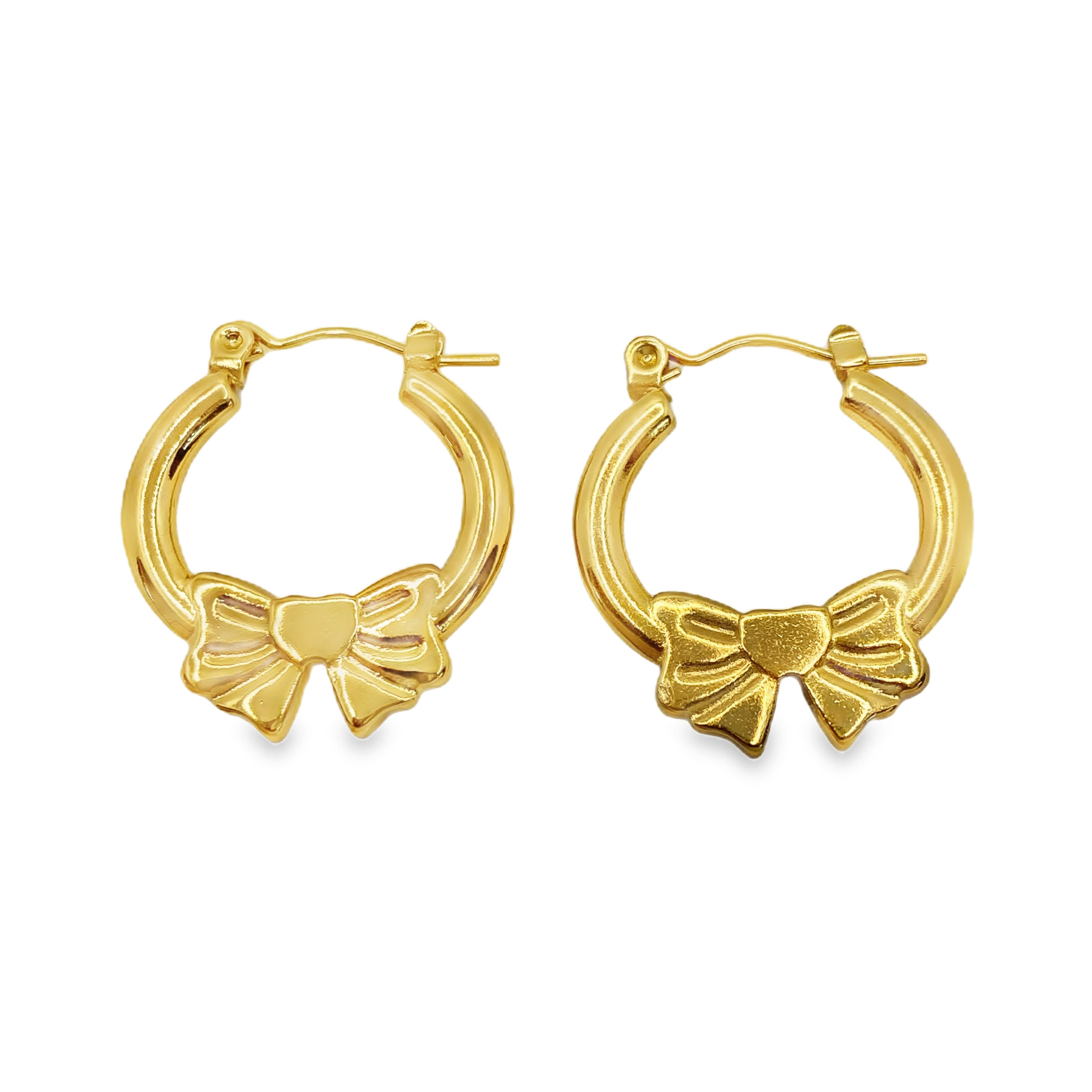 Złocone kolczyki koła z kokardką