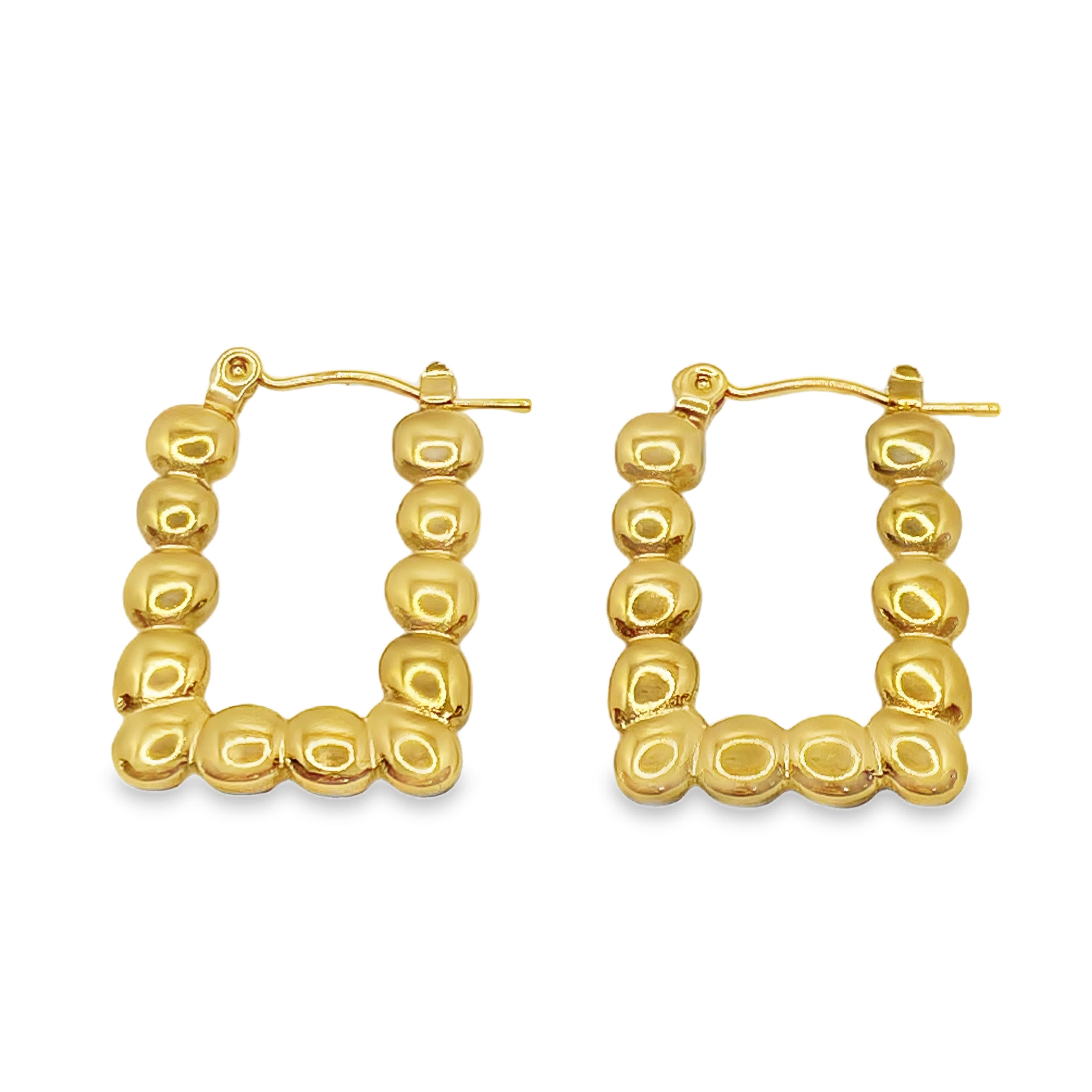 Złocone kolczyki koła z koralikami w kształcie prostokąta