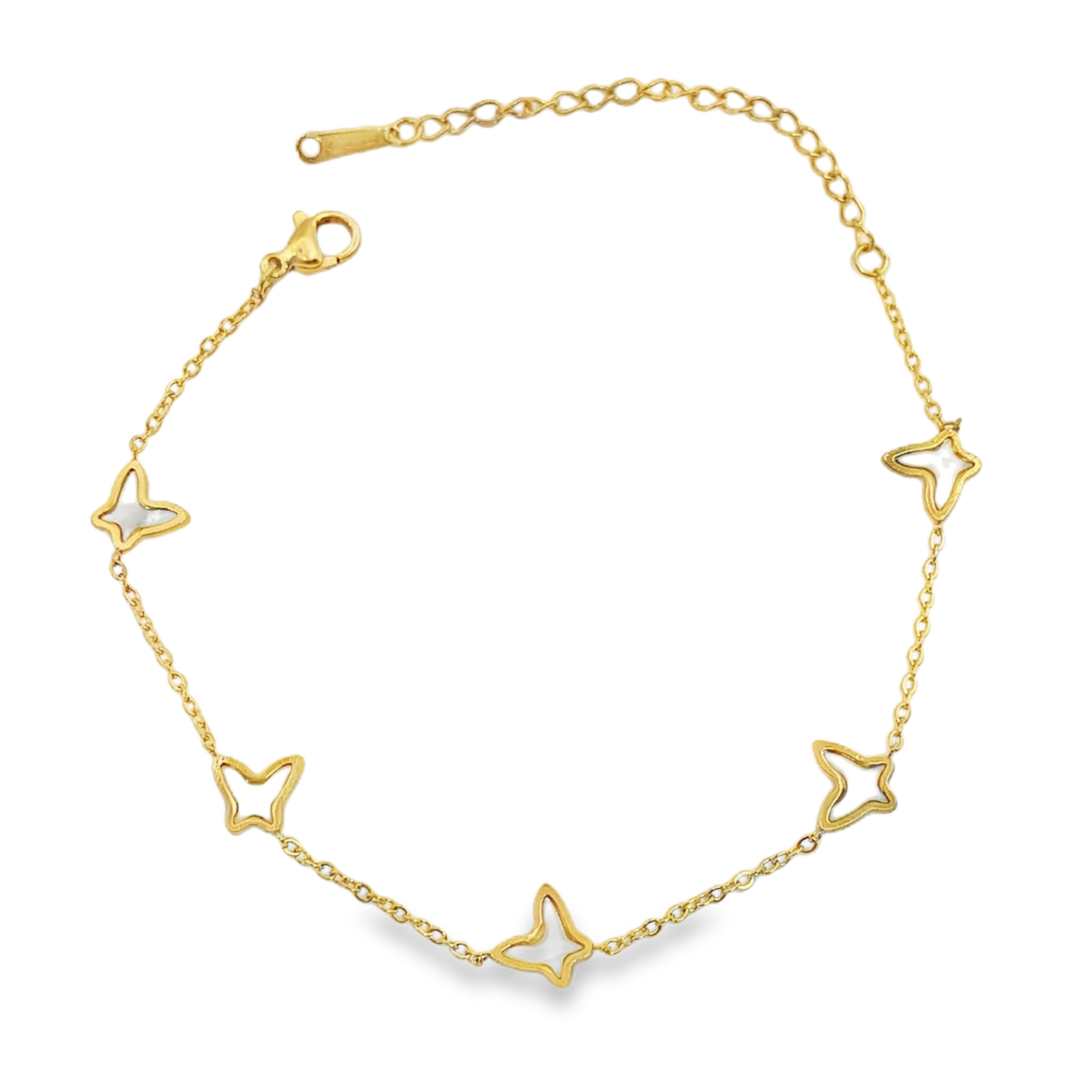 Złocona bransoletka łańcuszkowa z perłami w kształcie latawca