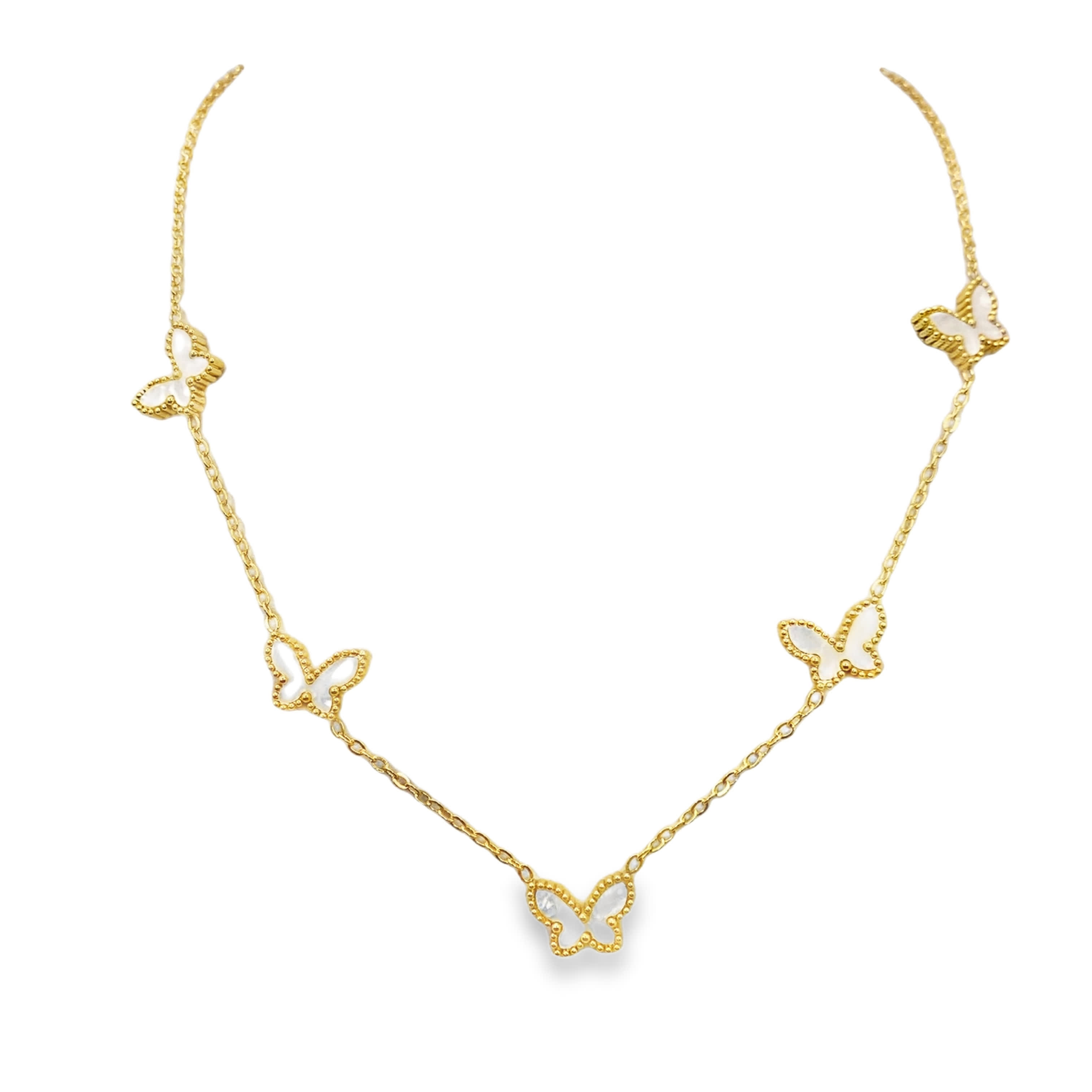 Naszyjnik ze złoconej stali z perłowymi akcentami w kształcie kaboszonu