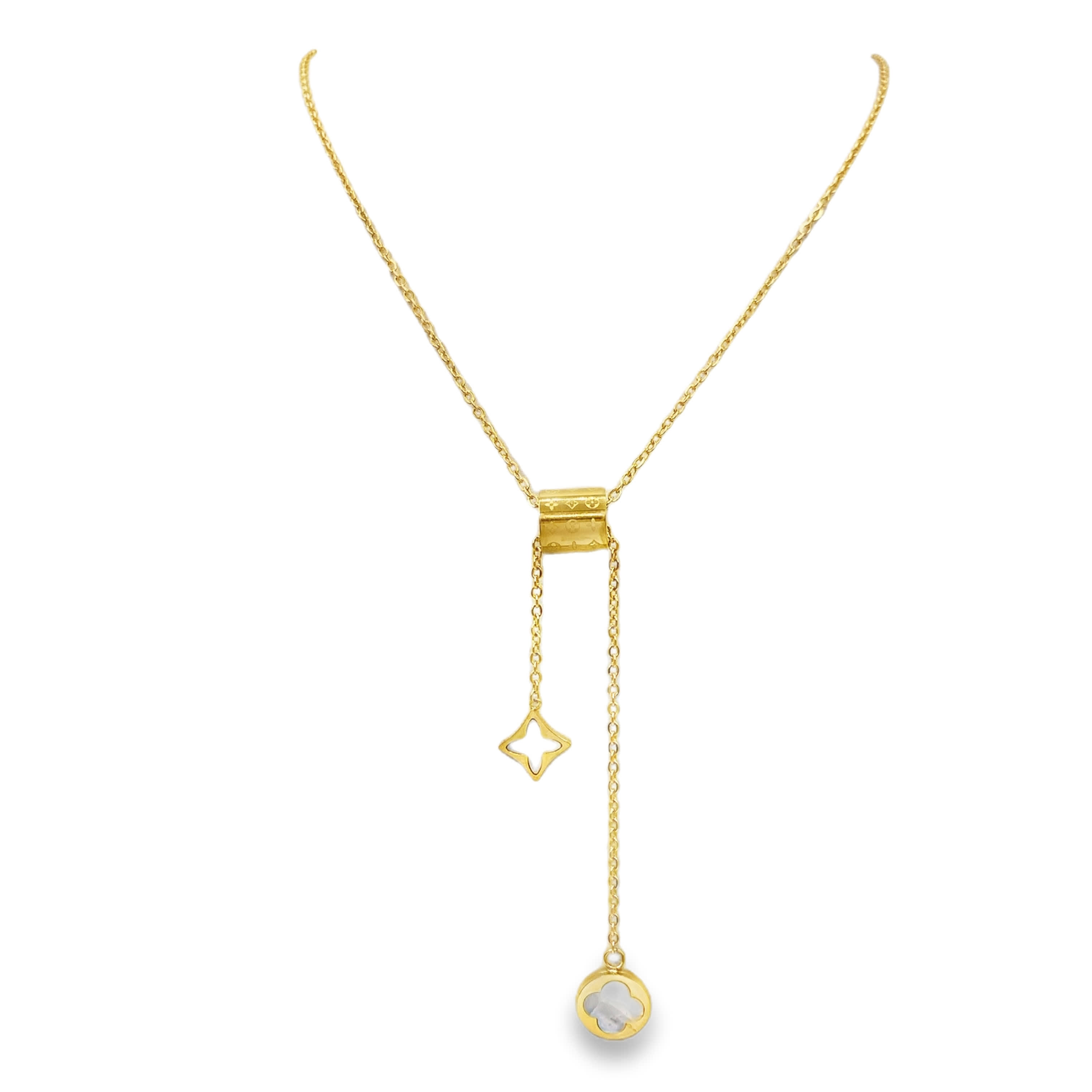 Naszyjnik ze złoconej stali z okrągłą perłową zawieszką