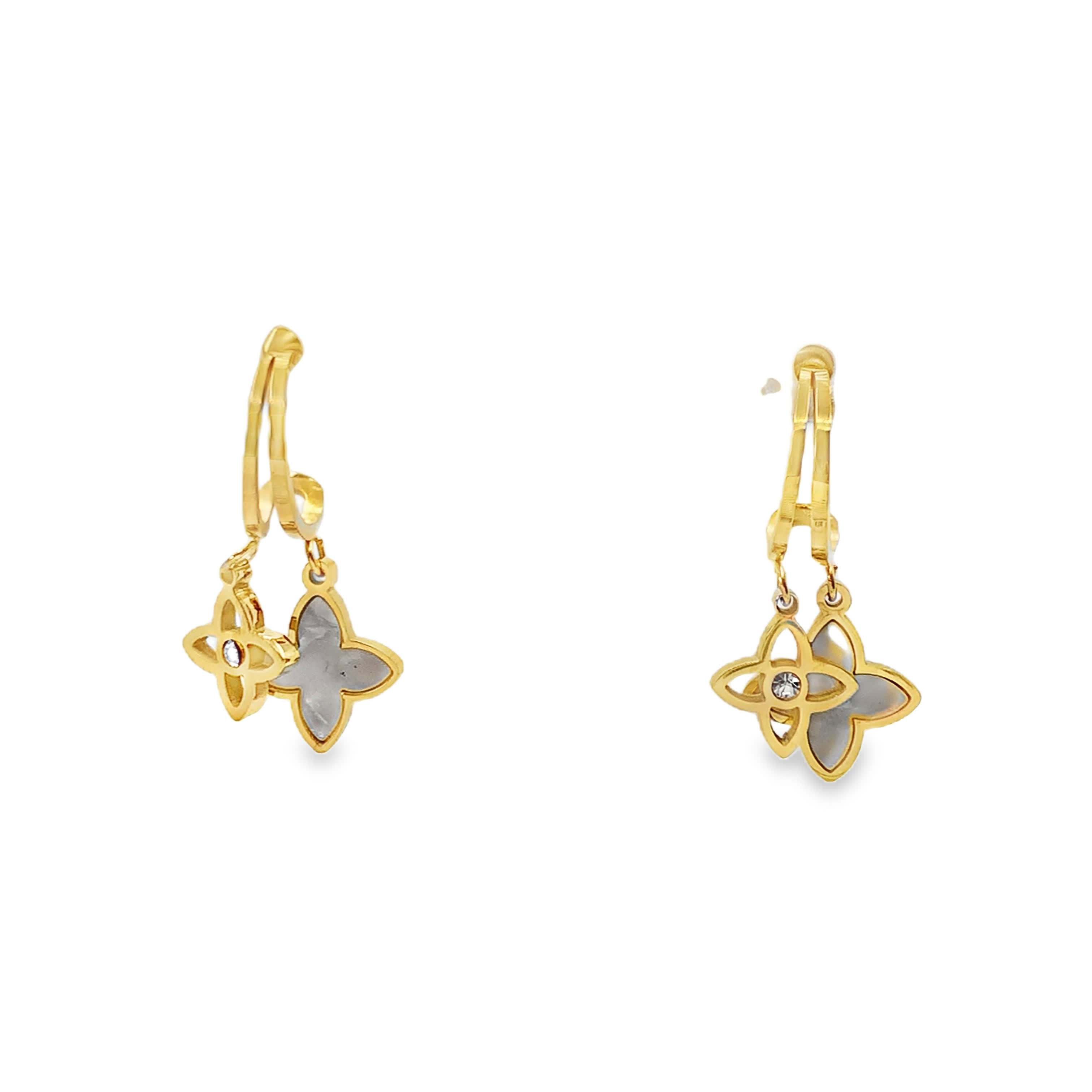 Kolczyki wiszące ze złoconej stali z okrągłymi kamieniami