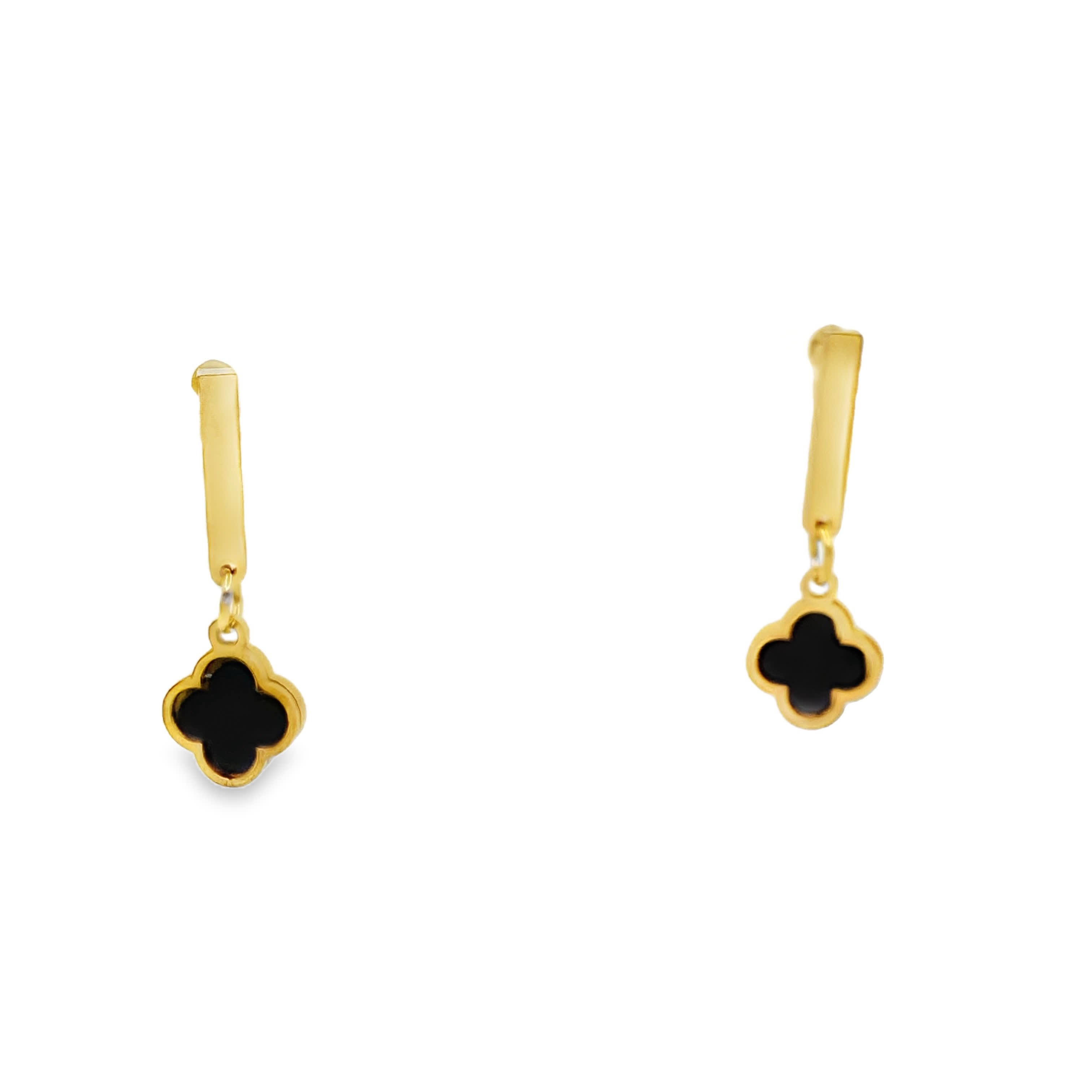 Złocone wiszące kolczyki z okrągłymi akcentami z onyksu w kształcie kaboszonu