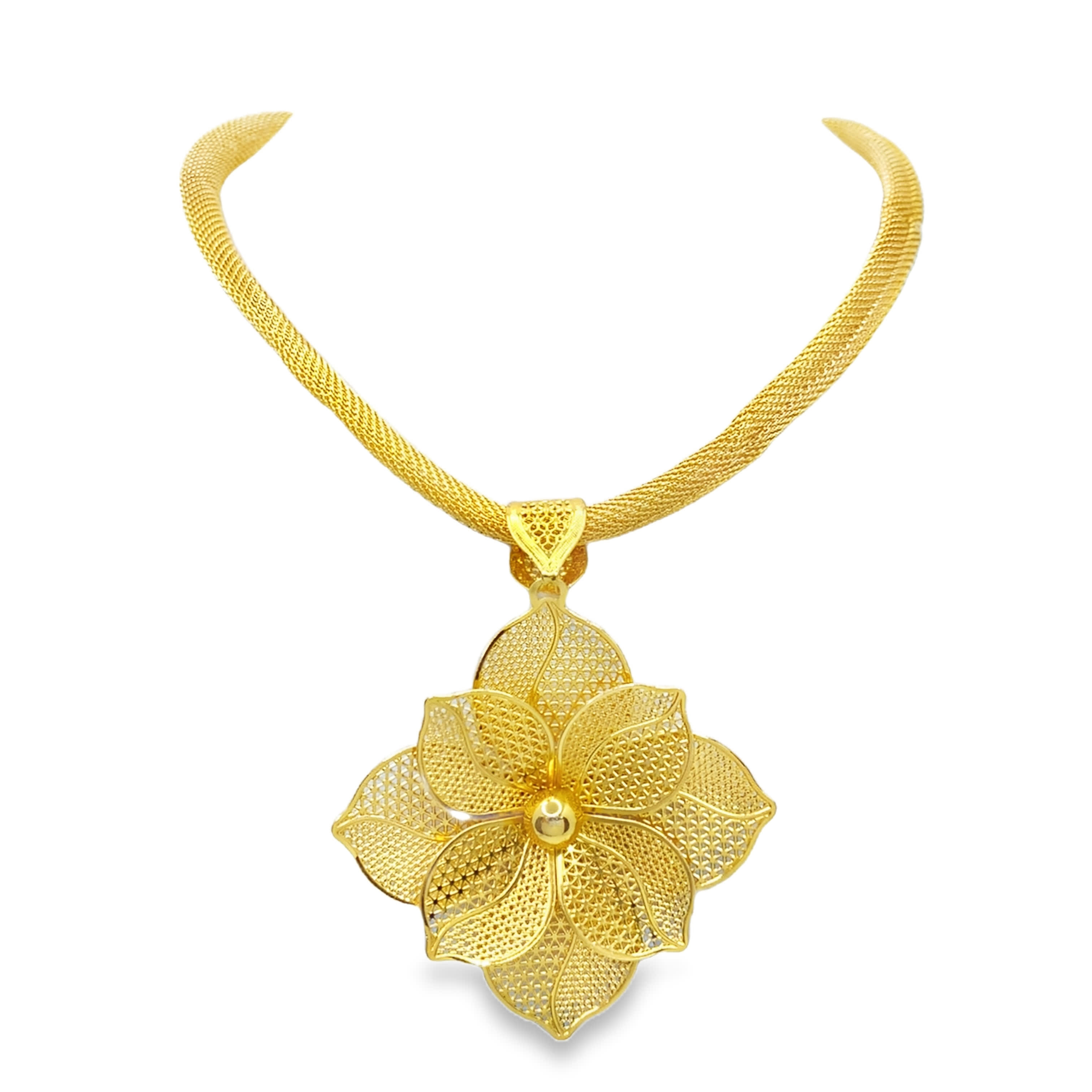 Naszyjnik z zawieszką ze złoconej stali i kwiatów