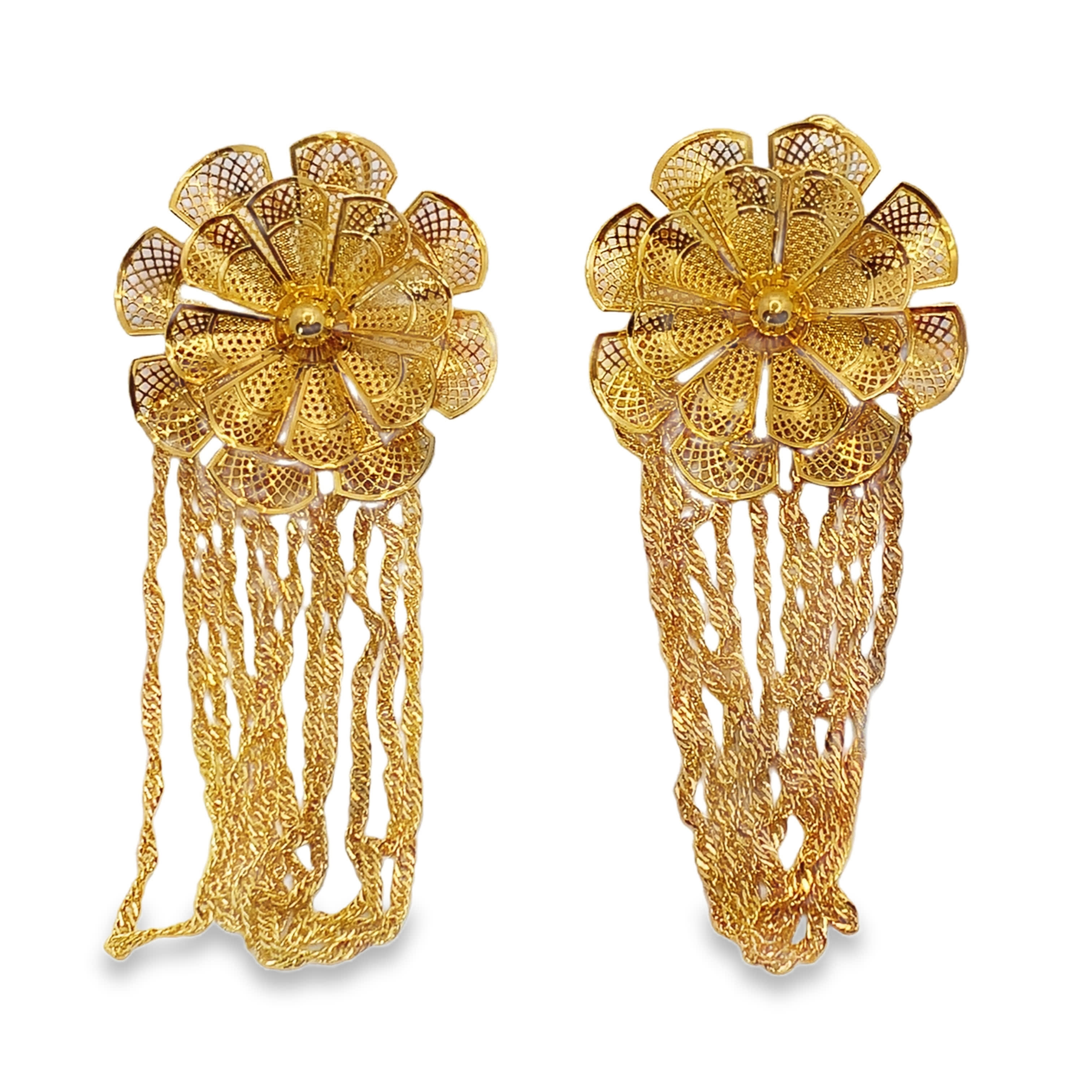 Złocone wiszące kolczyki z motywem kwiatowym