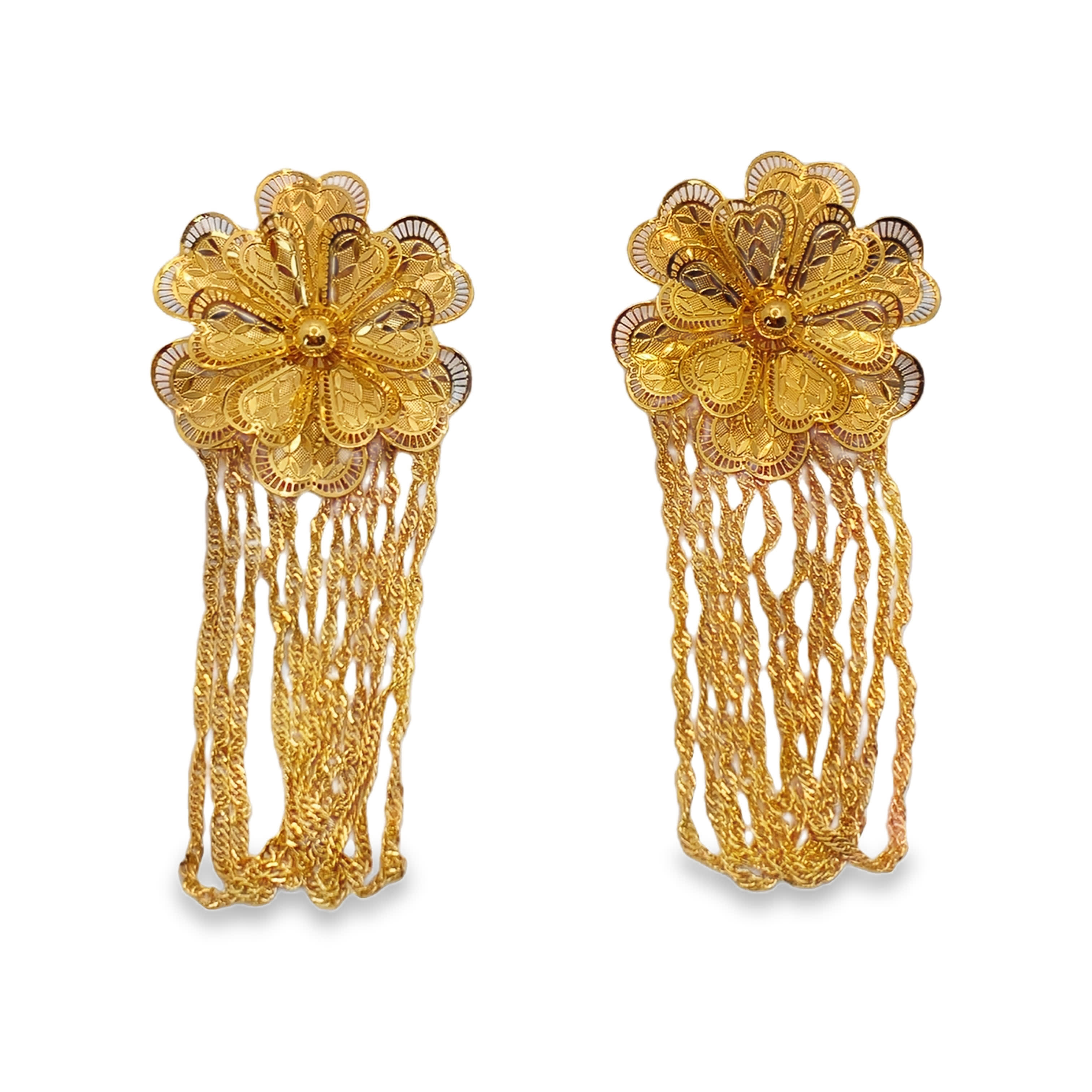 Złocone wiszące kolczyki z motywem kwiatowym w kształcie kaskady