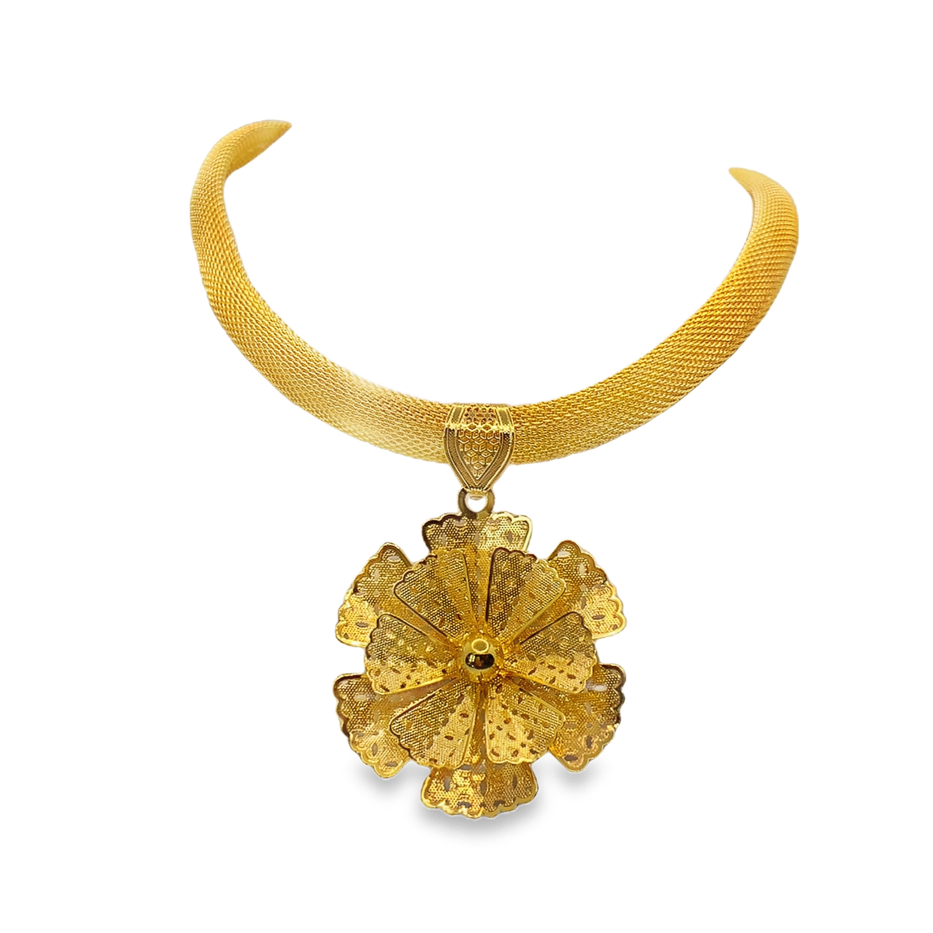 Elegancki złocony naszyjnik z zawieszką w kształcie kwiatu