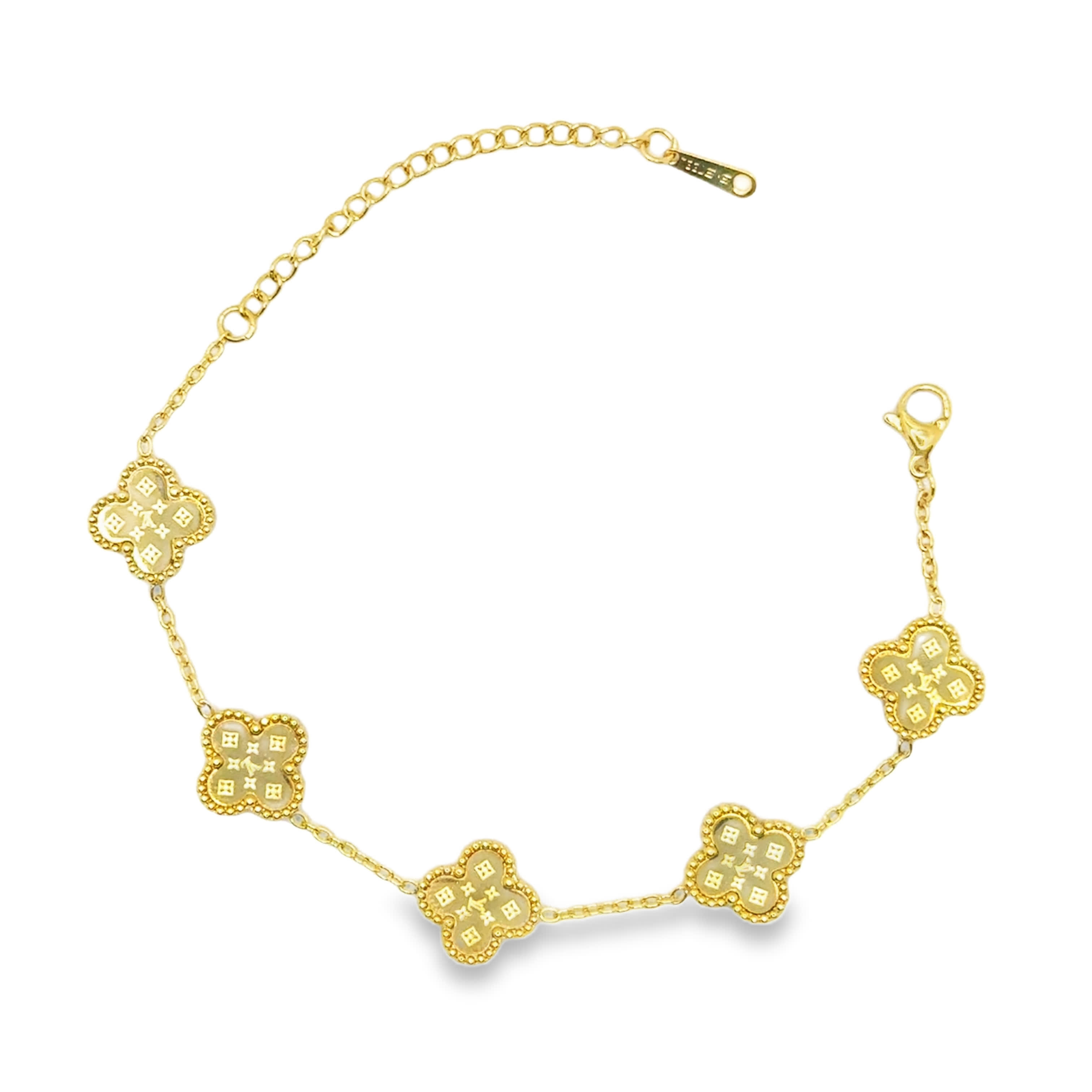 Elegancka bransoletka łańcuszkowa ze złoconej stali z motywem kwiatowym