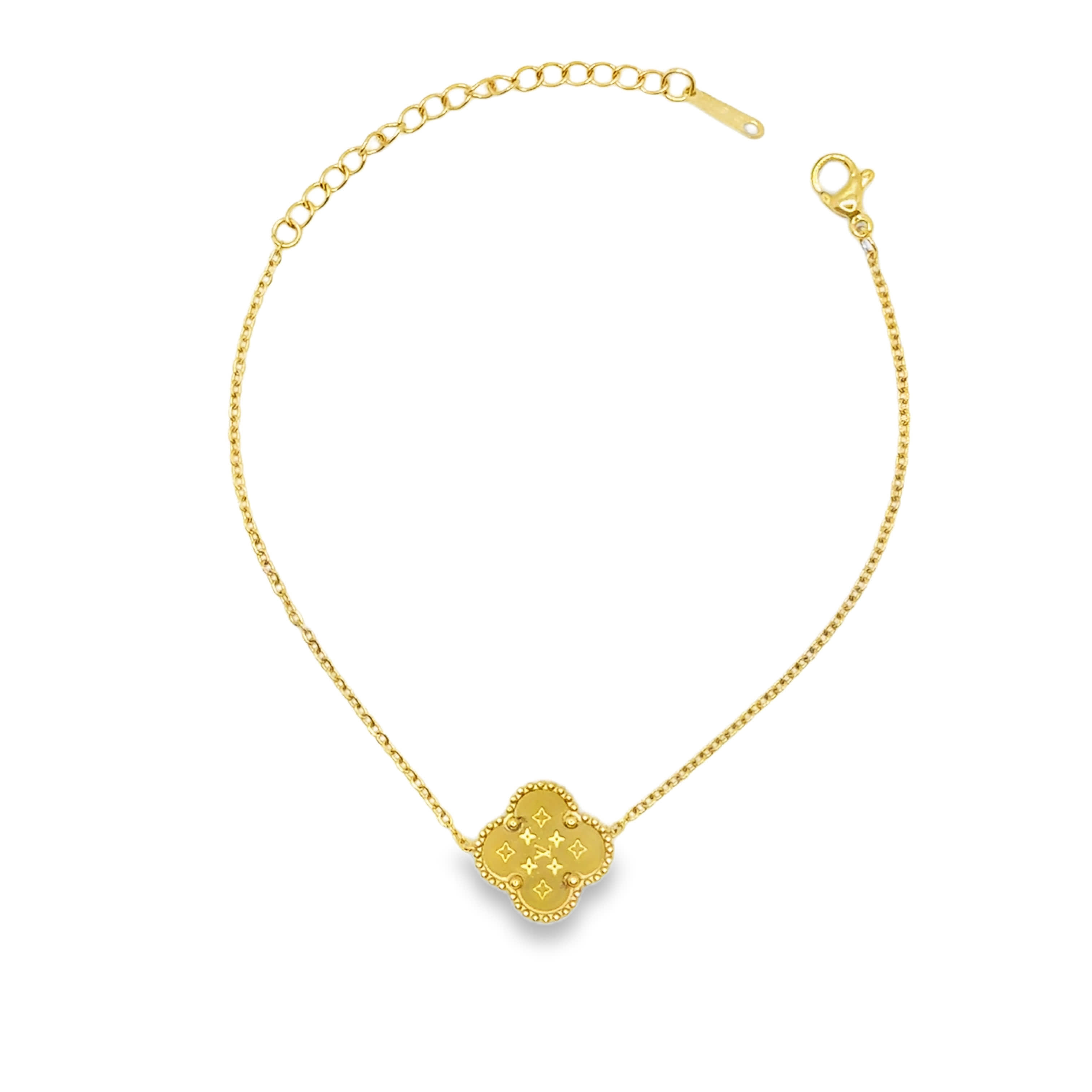 Elegancka bransoletka z łańcuszkiem koniczyna ze złoconej stali