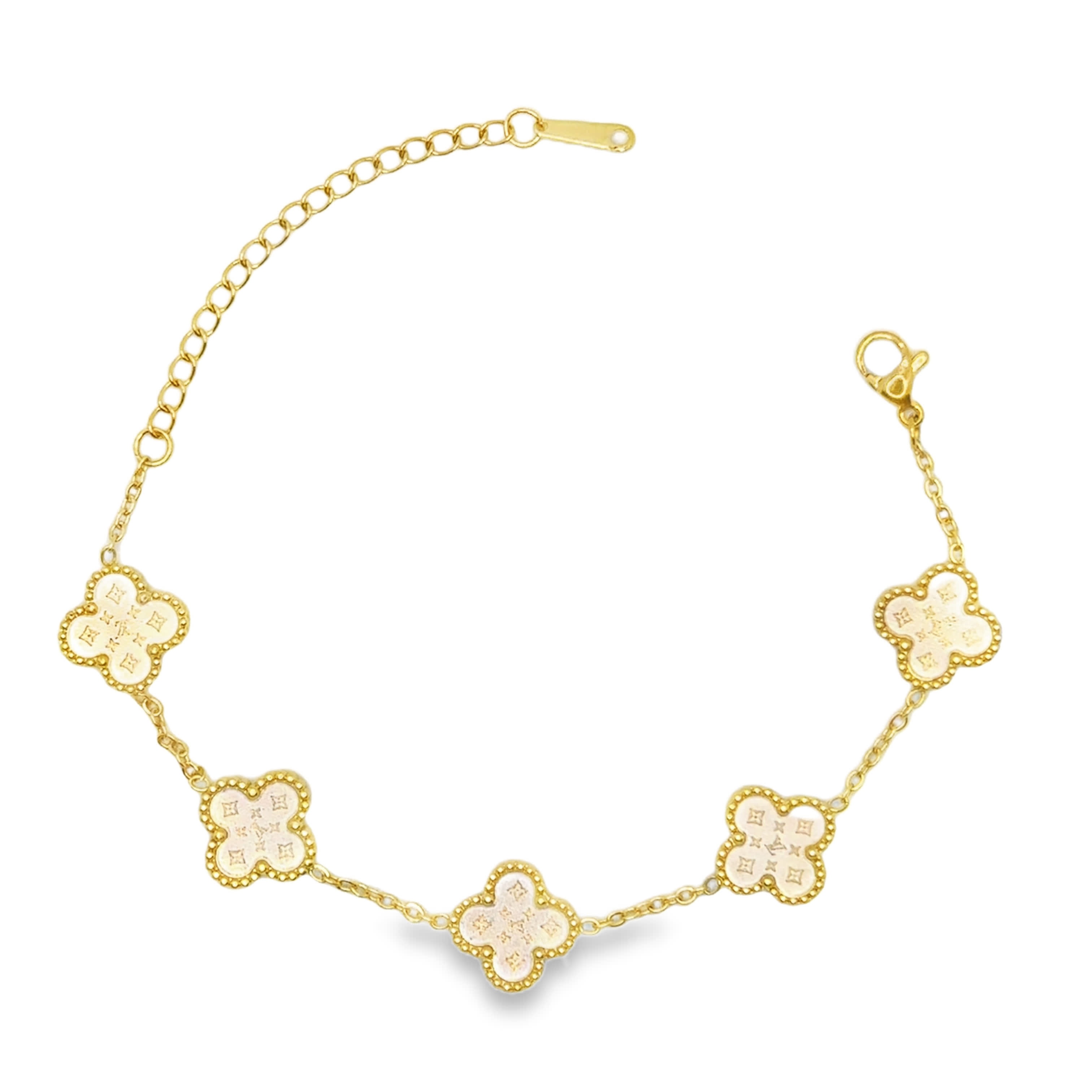 Złocona bransoletka łańcuszkowa z okrągłymi perłowymi akcentami w kształcie kaboszonu