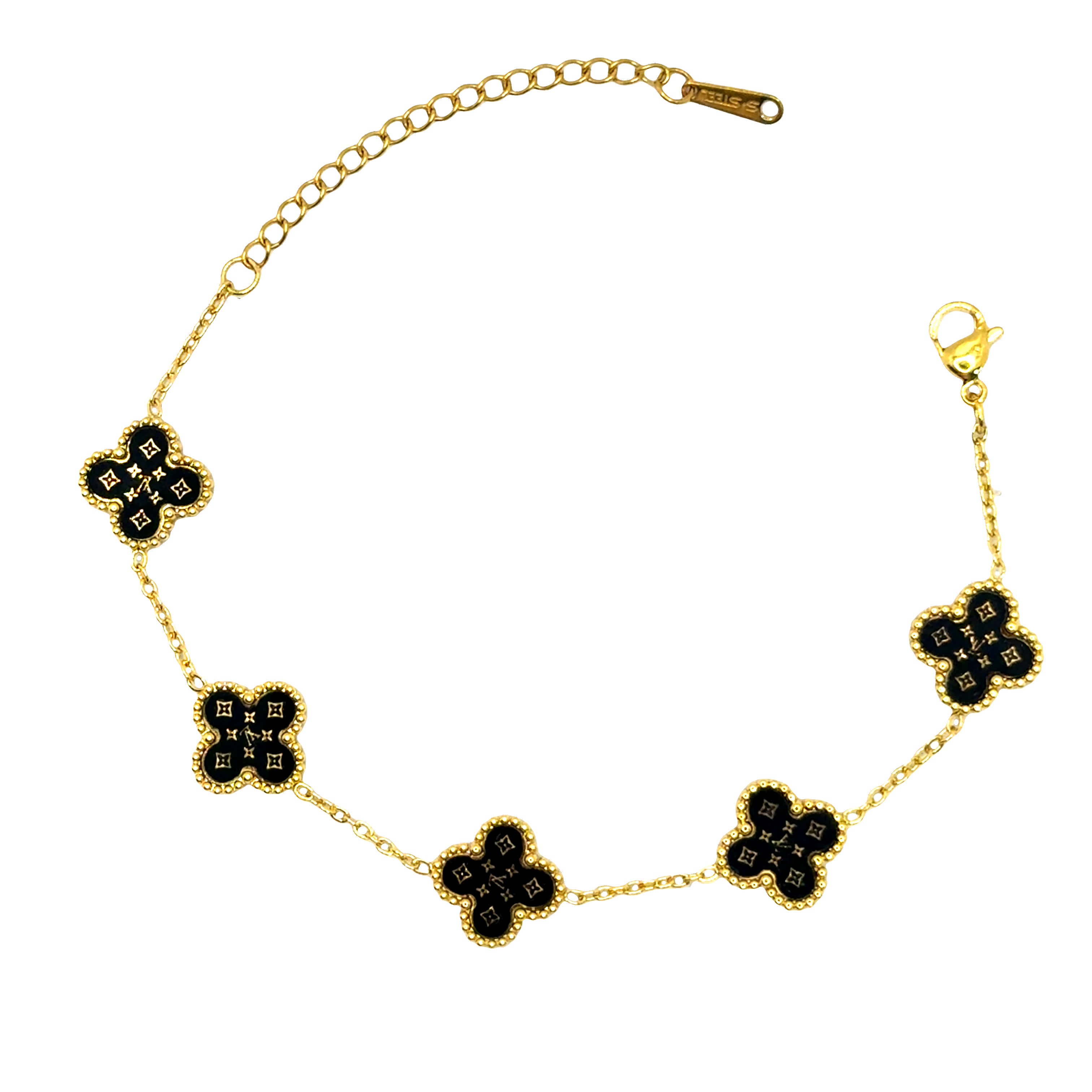 Bransoletka z łańcuszkiem ze złoconej stali z motywem koniczyny