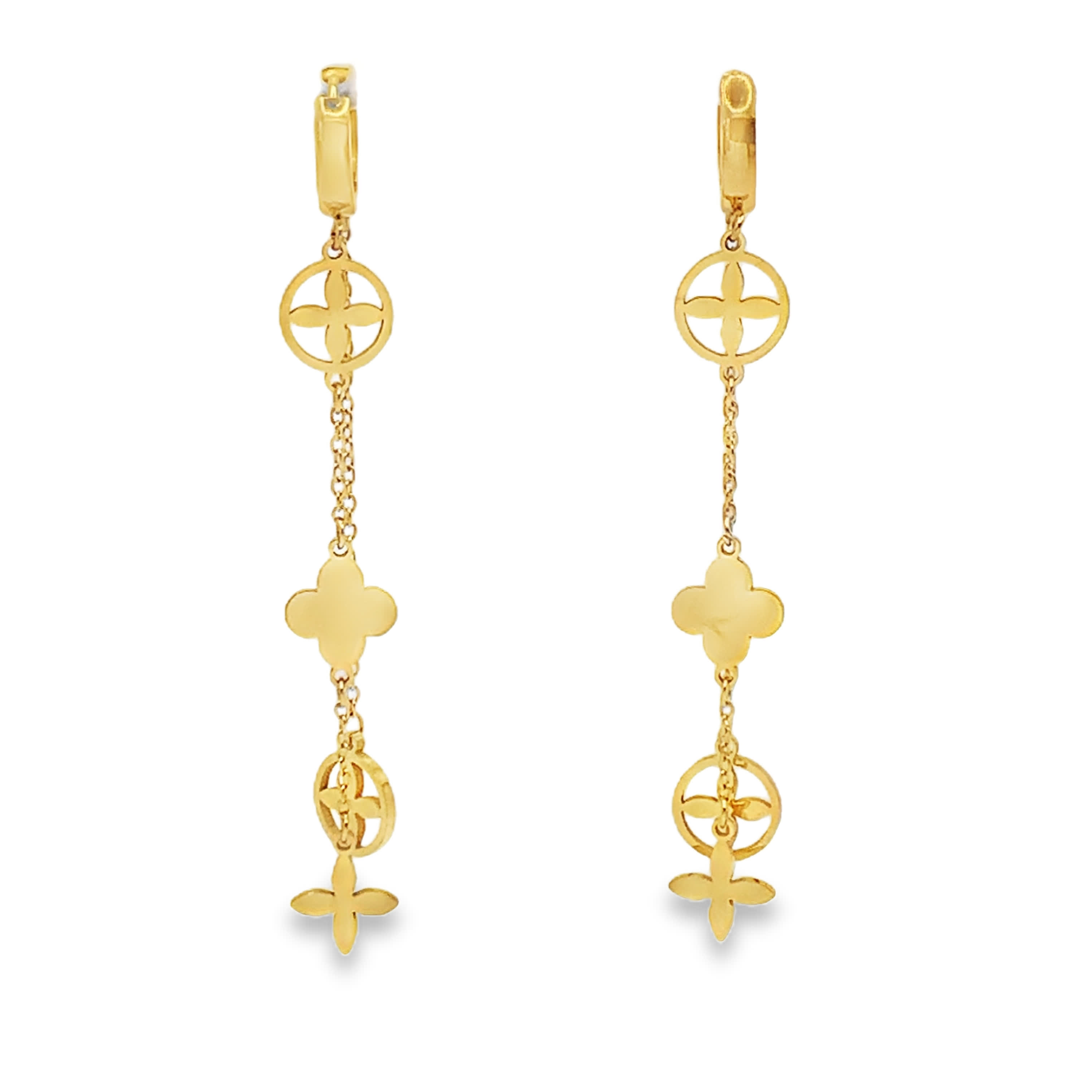 Eleganckie wiszące kolczyki ze złoconej stali z koniczyną