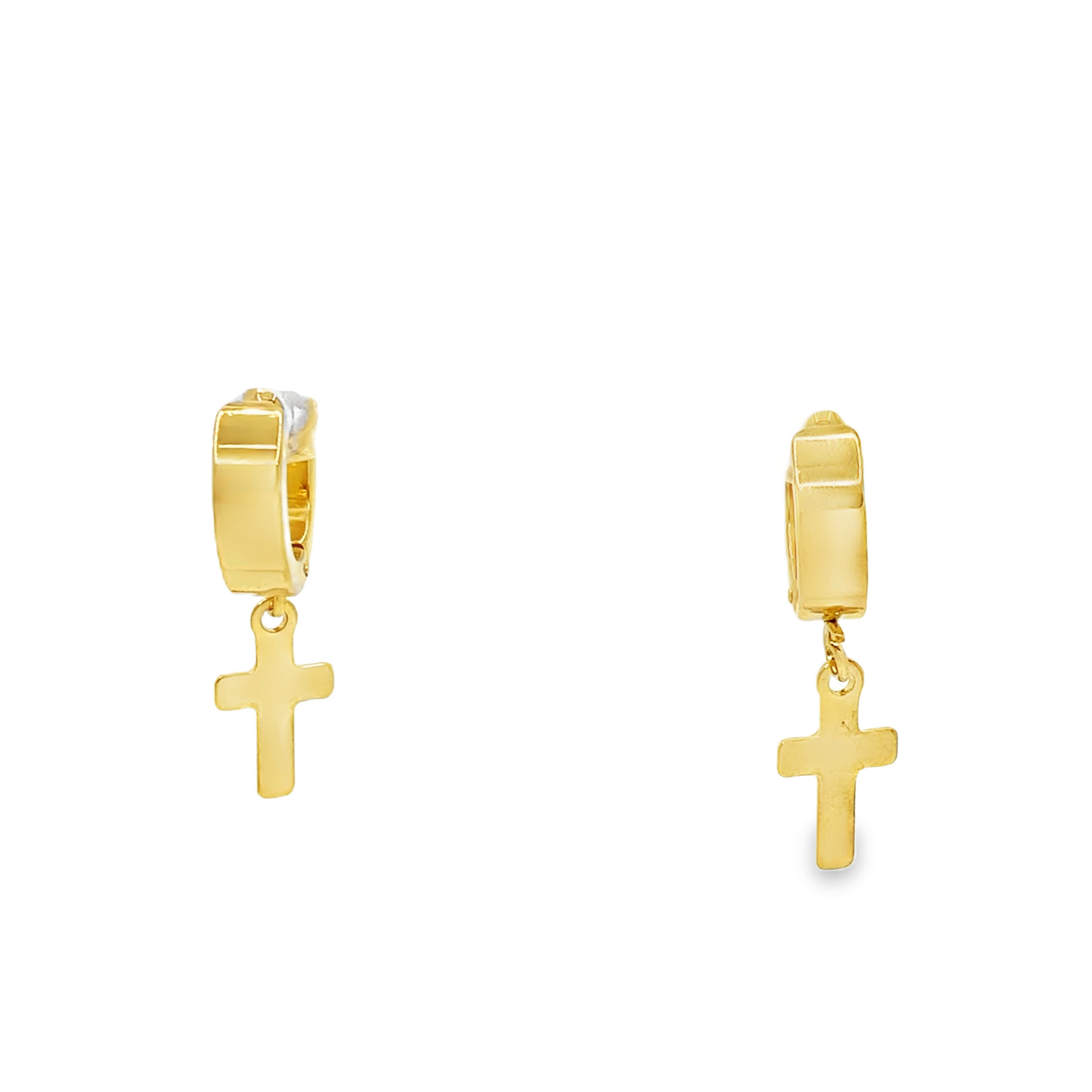 Złocone kolczyki koła z zawieszkami w kształcie krzyża