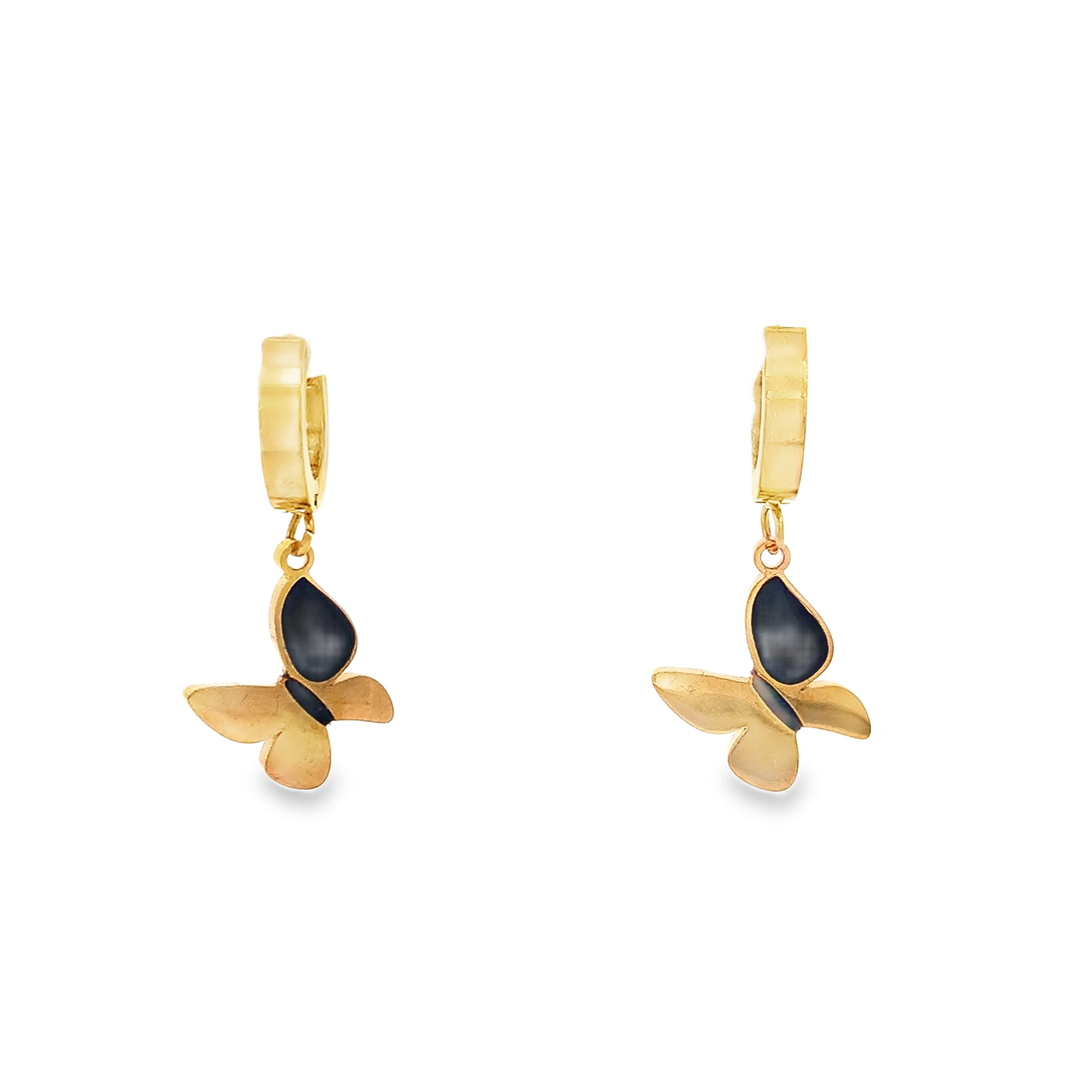 Złocone wiszące kolczyki z motylami