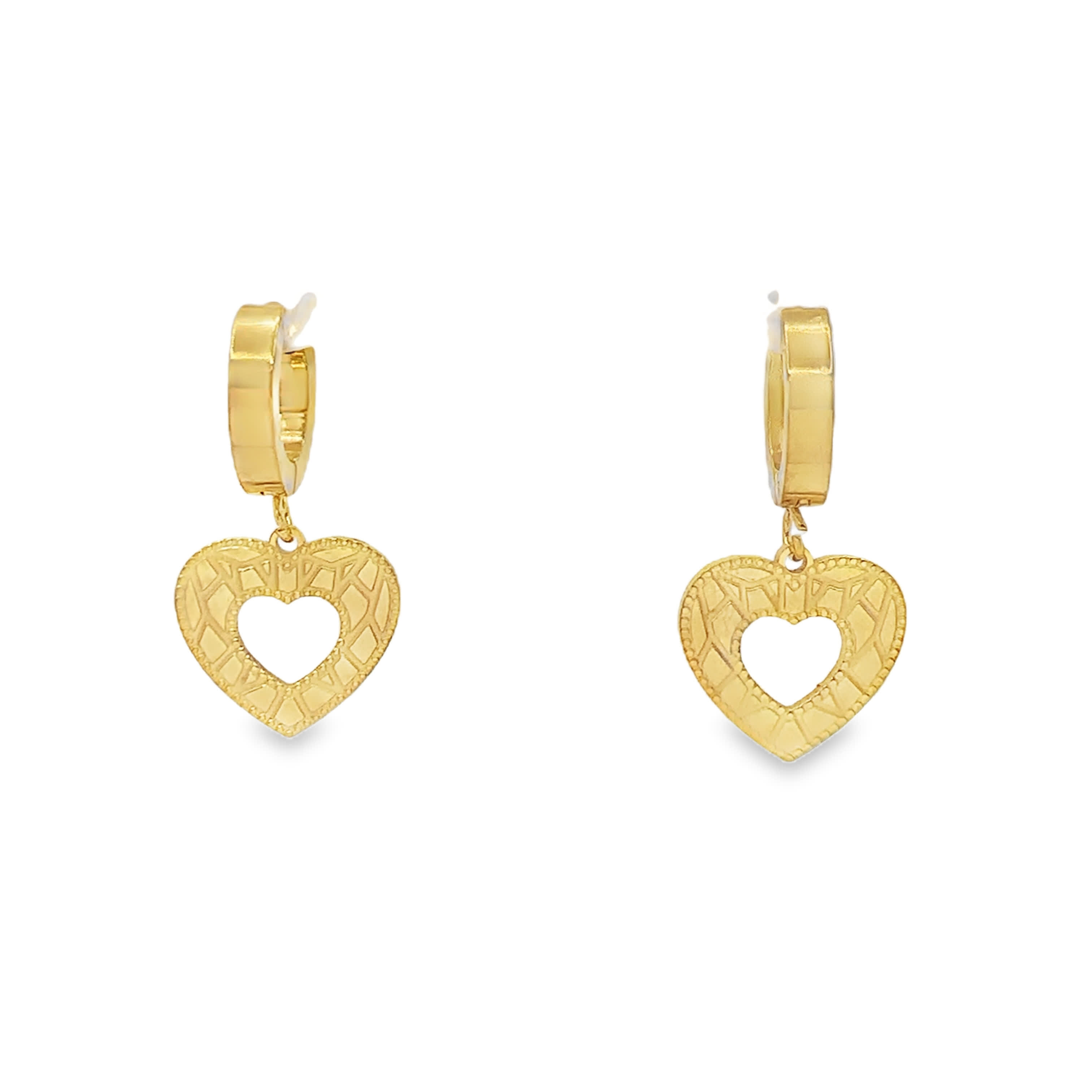 Złocone wiszące kolczyki w kształcie serca