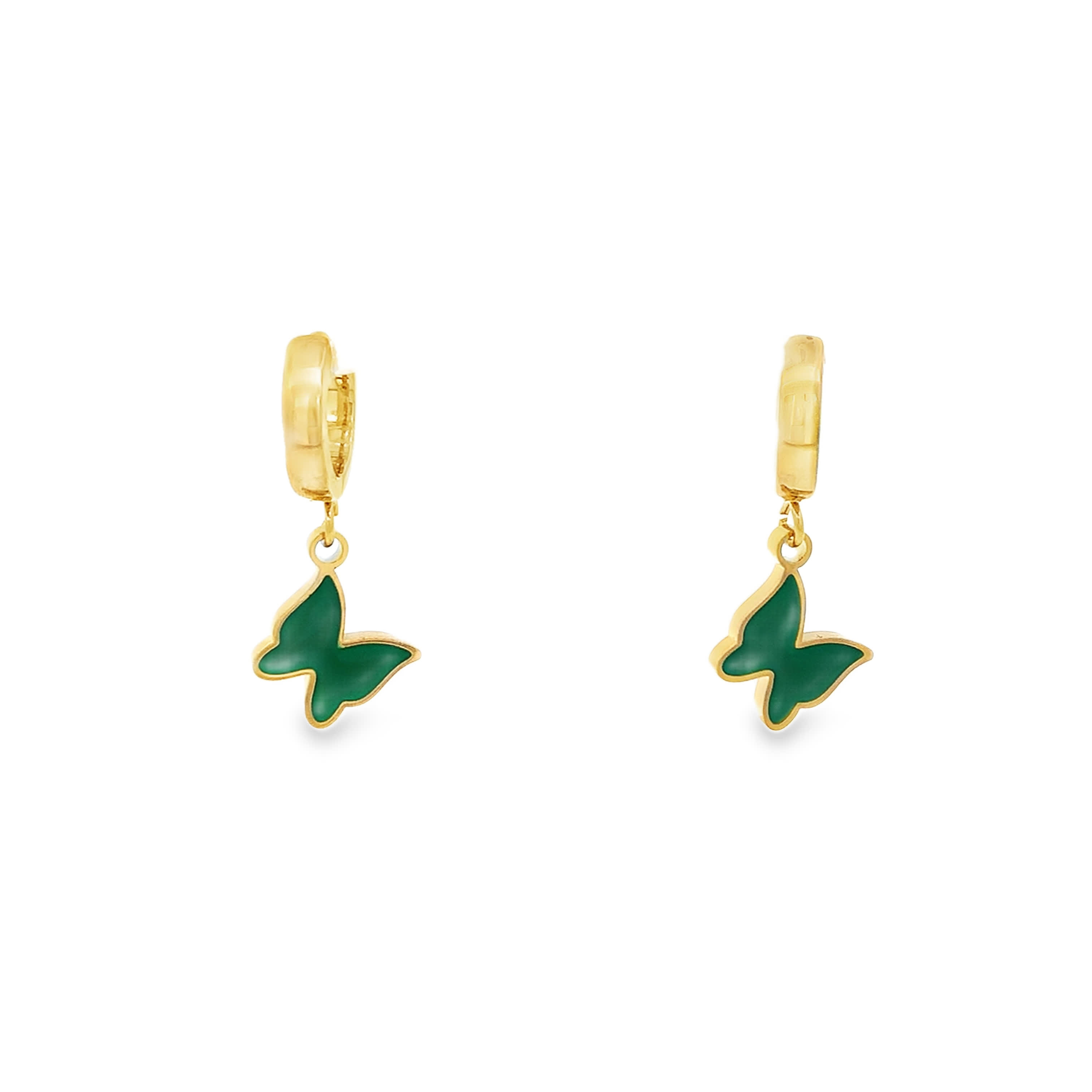 Złocone wiszące kolczyki z motylami